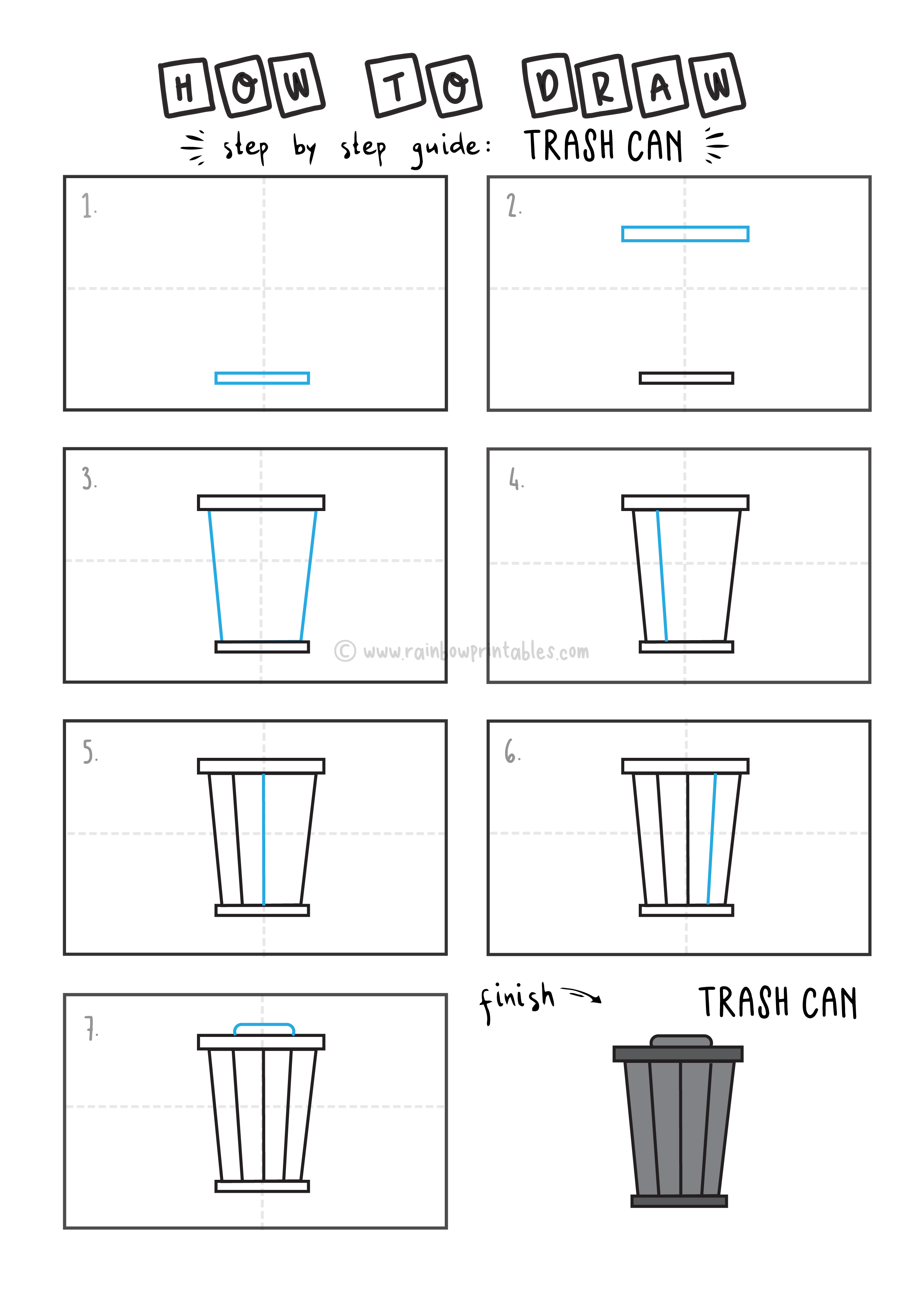 How To Draw EASY Trash Cans Arts tutorial step by step for kids