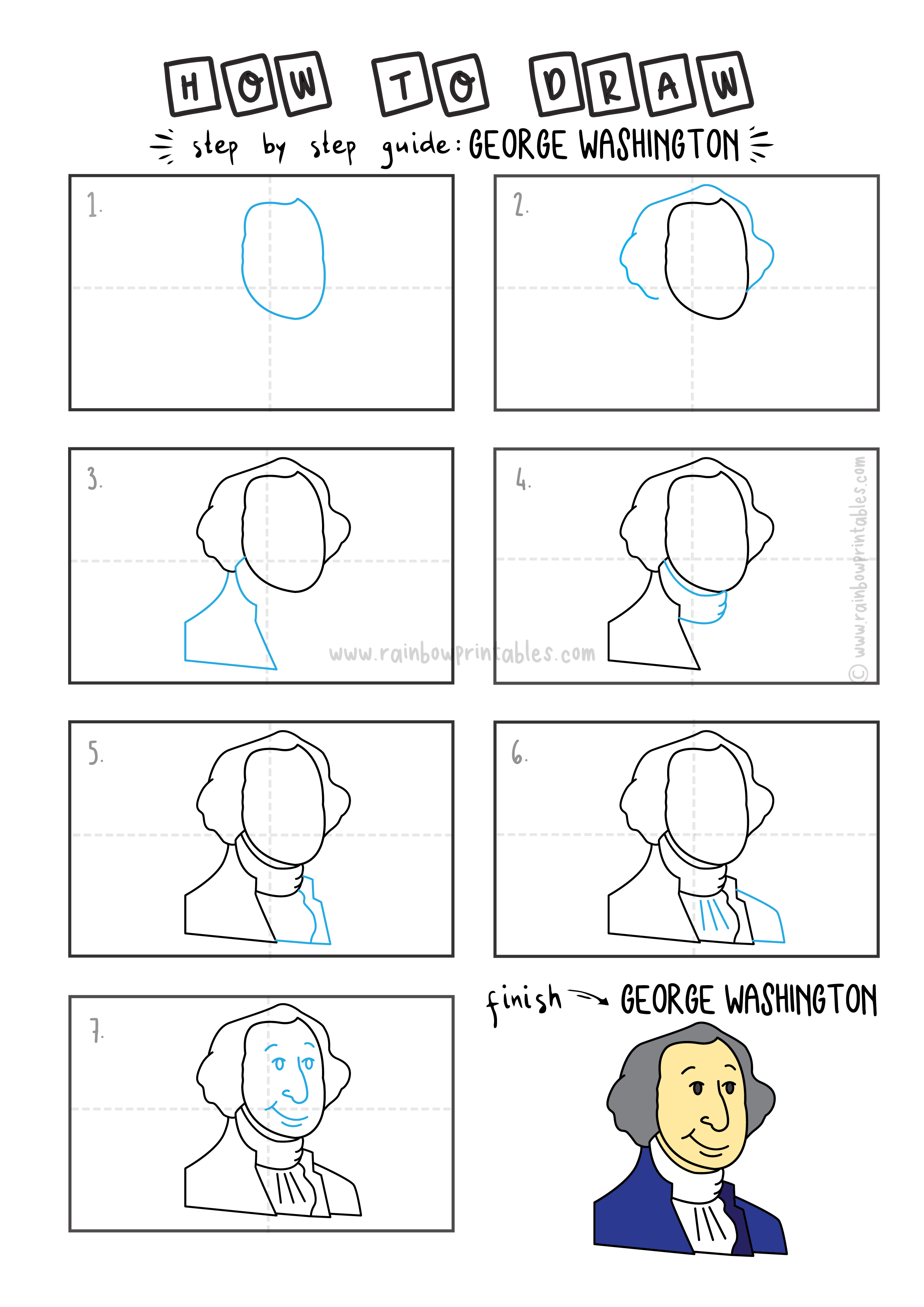 How To Draw Washington For Kids (The First President & Founding