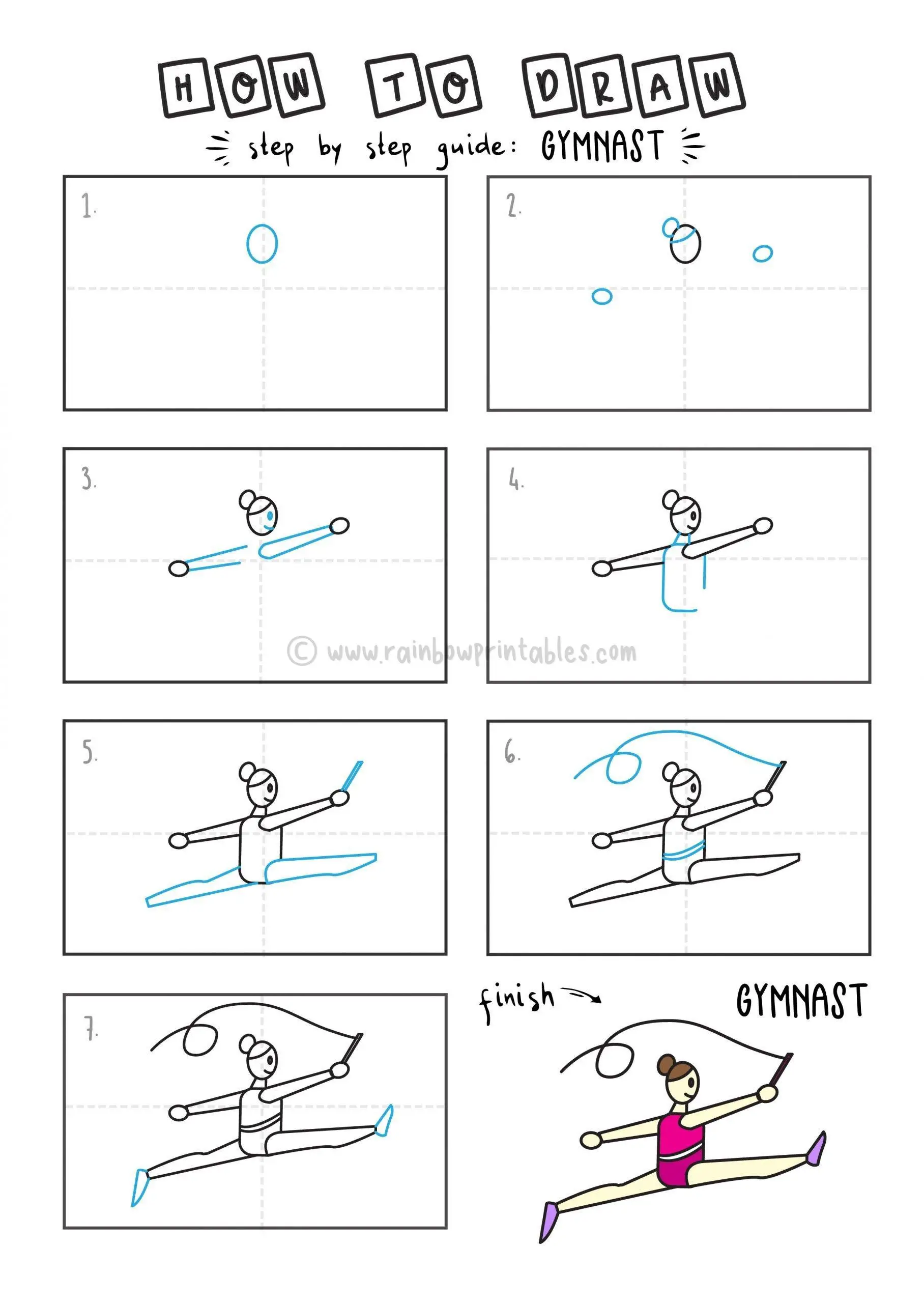 How To Draw Gymnast Sports Step by Step Art Drawing Tutorial for Young Children