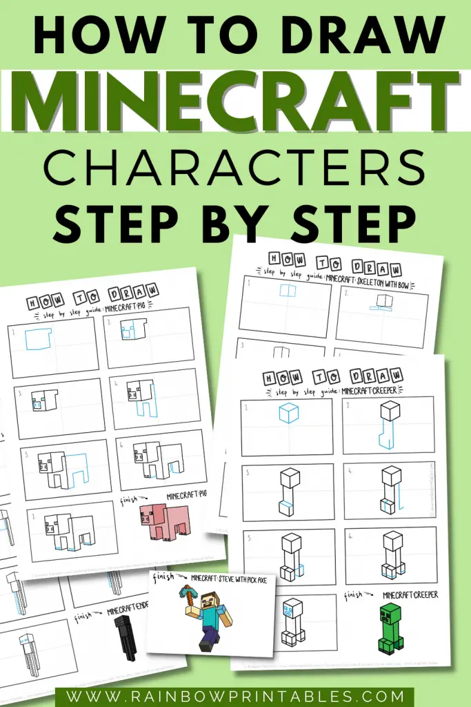How To Draw Minecraft Characters Step By Step Easy Simple Guide Creeper Steve Enderman Skeleton Wolf Sword Zombie