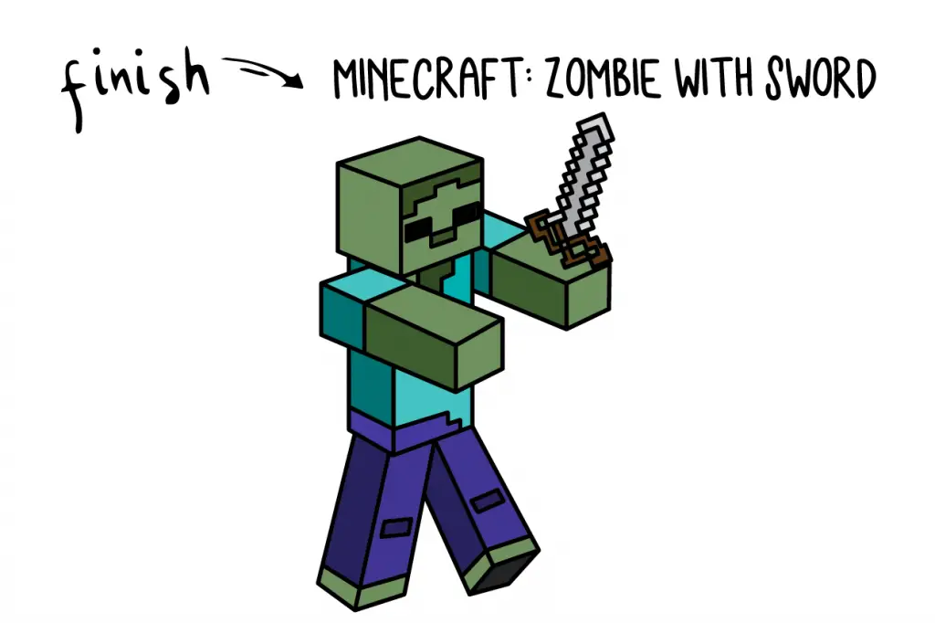 How To Draw Minecraft Creeper Zombie With Sword Villian Video Game Step by Step Art for Kids Tutorial Guide FINAL