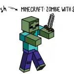 How To Draw a Minecraft ZOMBIE With Sword Step By Step for Kids
