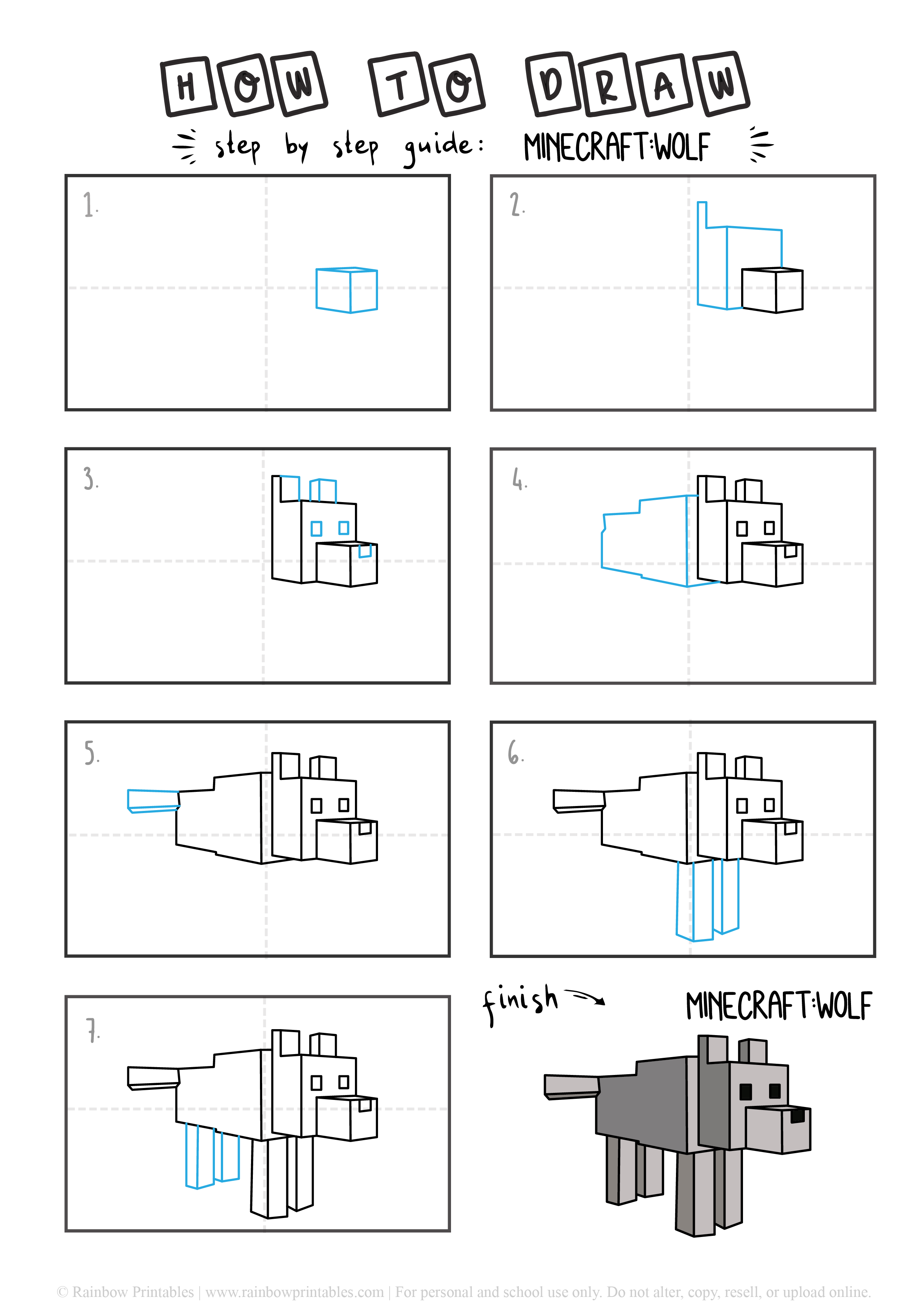 How To Draw Minecraft Wolf Rainbow Printables