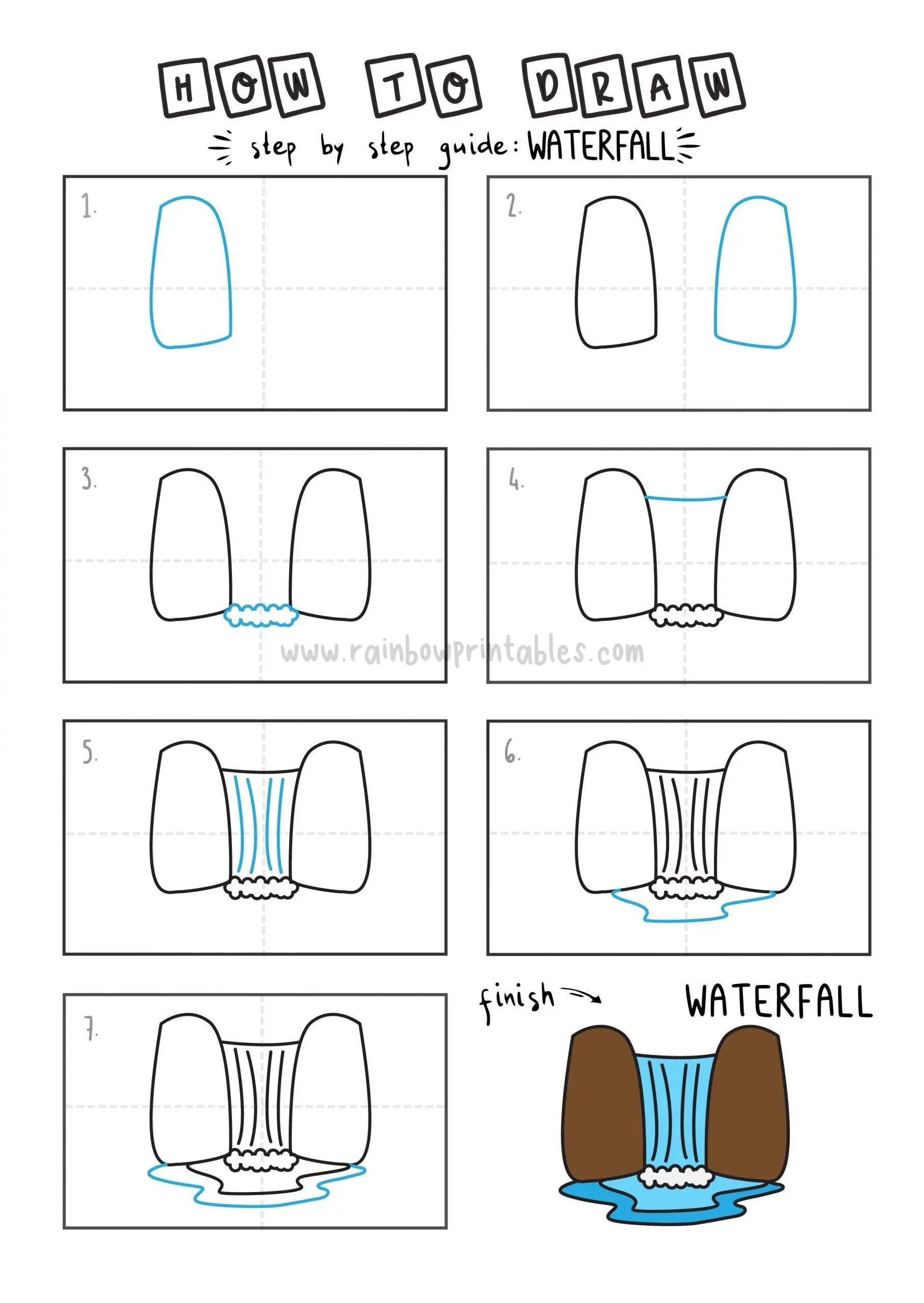 How To Draw Tutorials For Kids Waterfall Step by step for kids easy simple guide Sceneary scaled