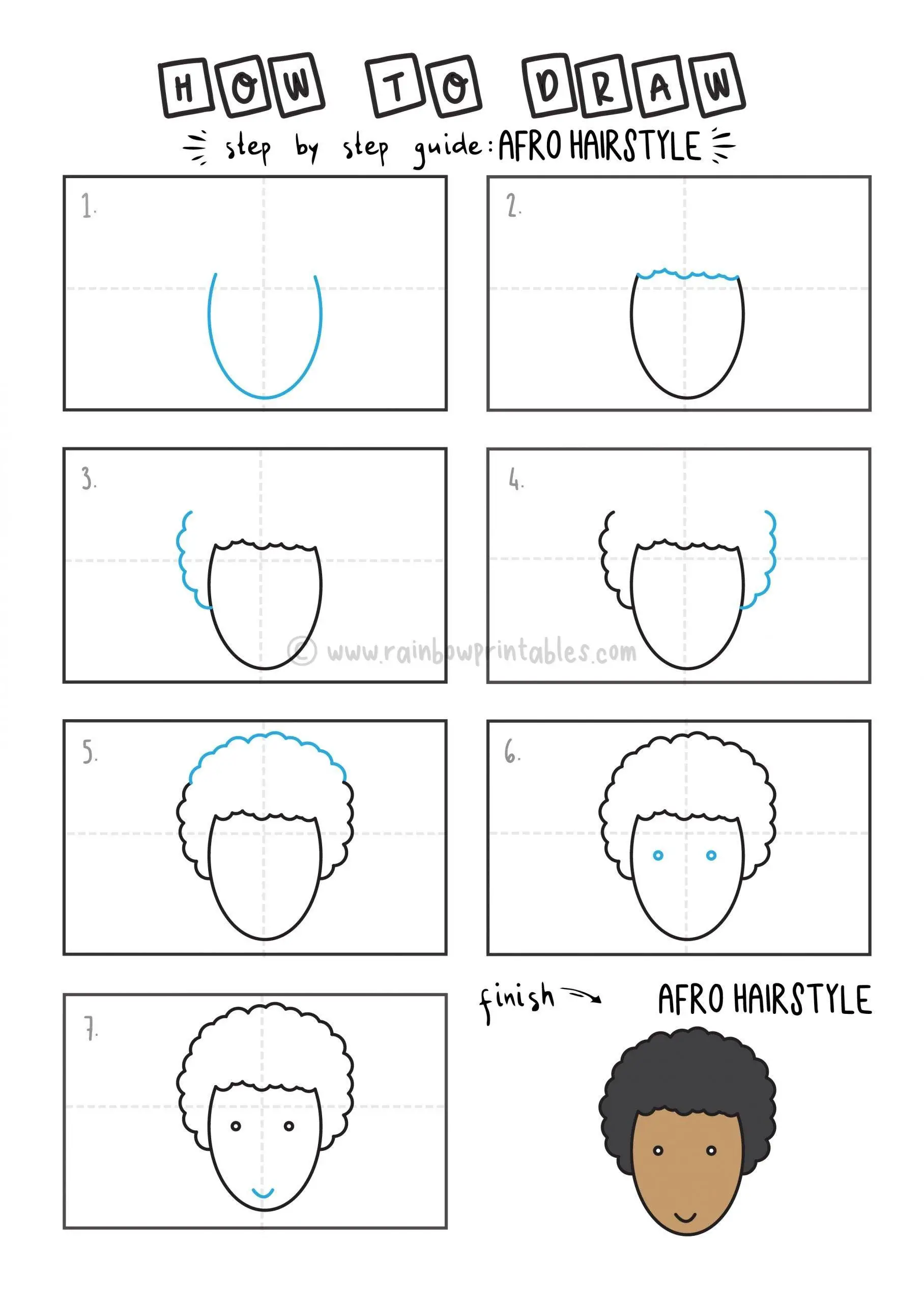 How To Draw an Afro hairStyle arts tutorial step by step for kids