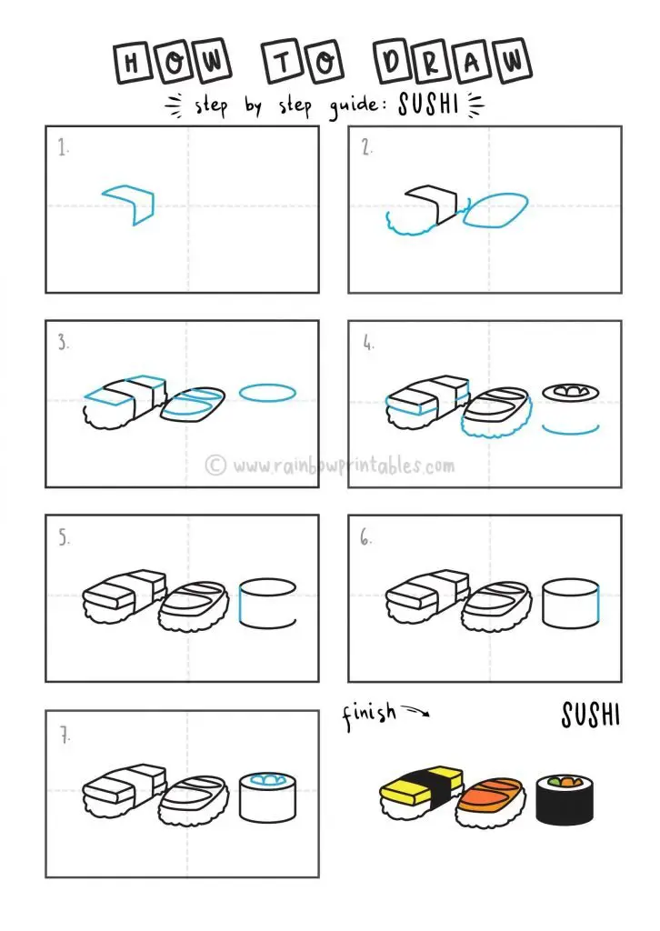 How To Draw Sushi Nigiri Rainbow Printables   How To Draw Sushi Arts Tutorial Step By Step For Kids Scaled 726x1024 