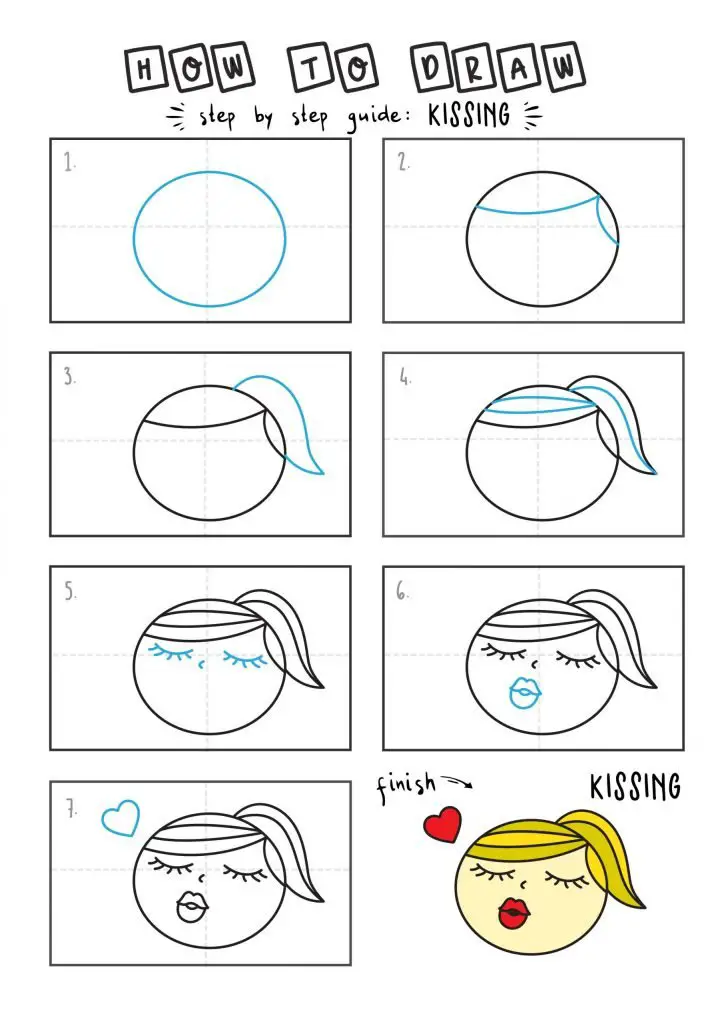 How to draw a kissing face arts tutorial step by step for kids How to draw a kissing face arts tutorial step by step for kids