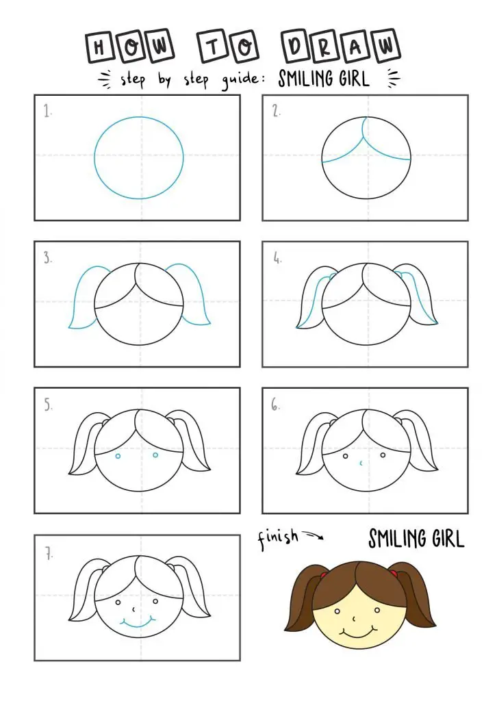 How To Draw A Cute Smiling Girls Face Tutorial For Little Kids