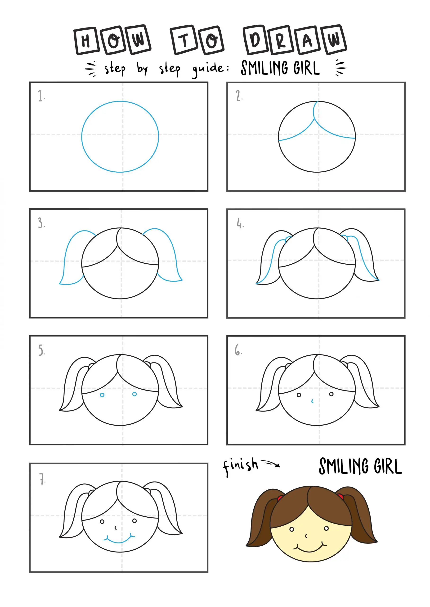 How to draw a smiling girl arts tutorial step by step for kids