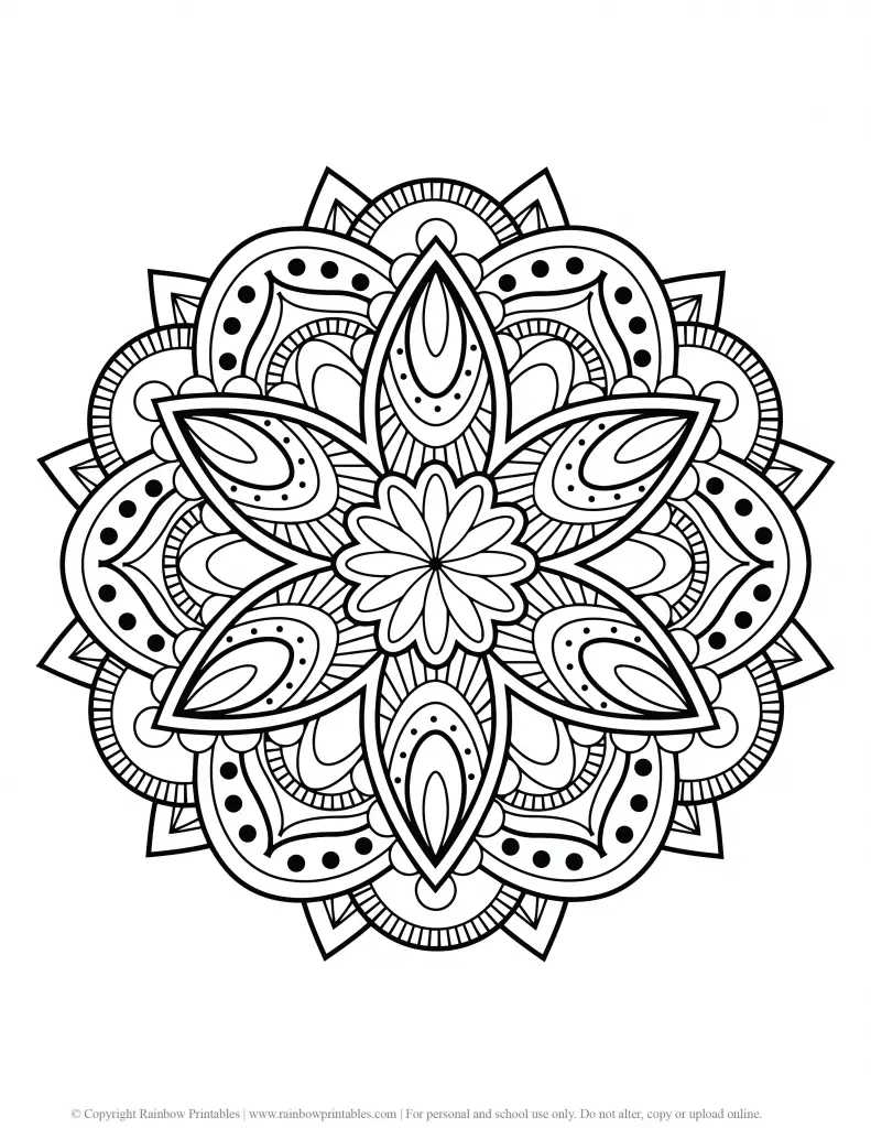 FLOWER MANDALA COLORING PAGES FOR ADULTS AND KIDS PRINTABLE