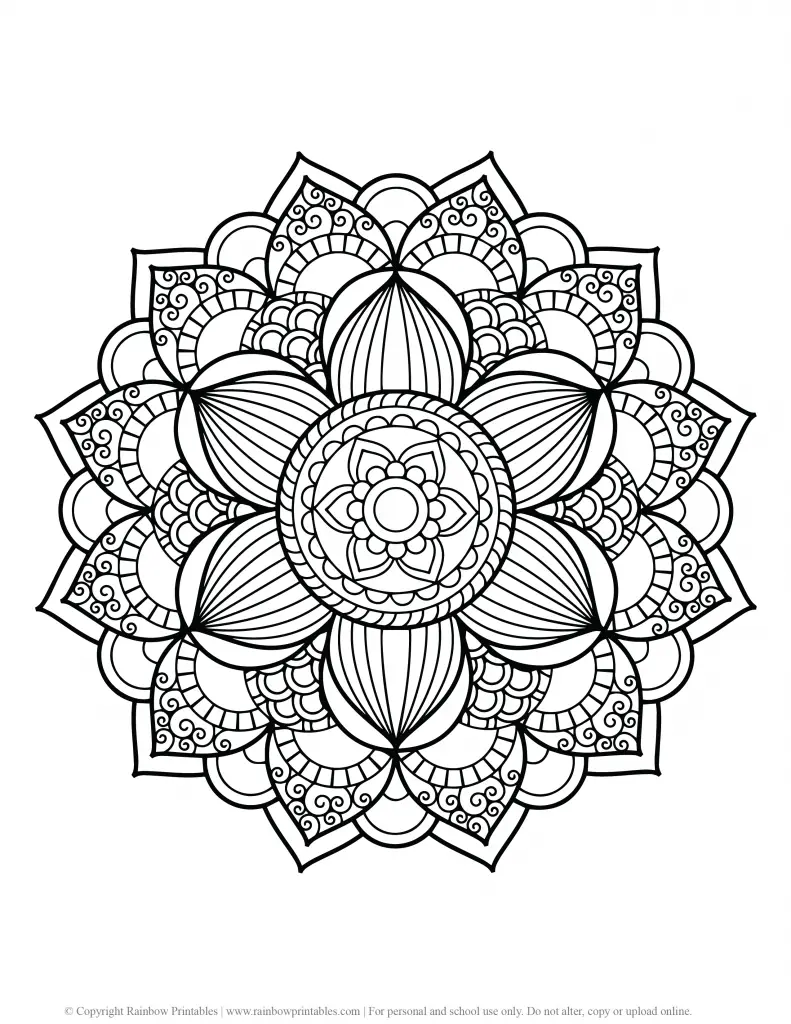 FLOWER MANDALA COLORING PAGES FOR ADULTS AND KIDS PRINTABLE