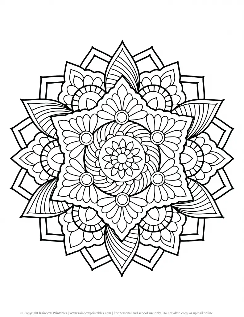 FLOWER MANDALA COLORING PAGES FOR ADULTS AND KIDS PRINTABLE