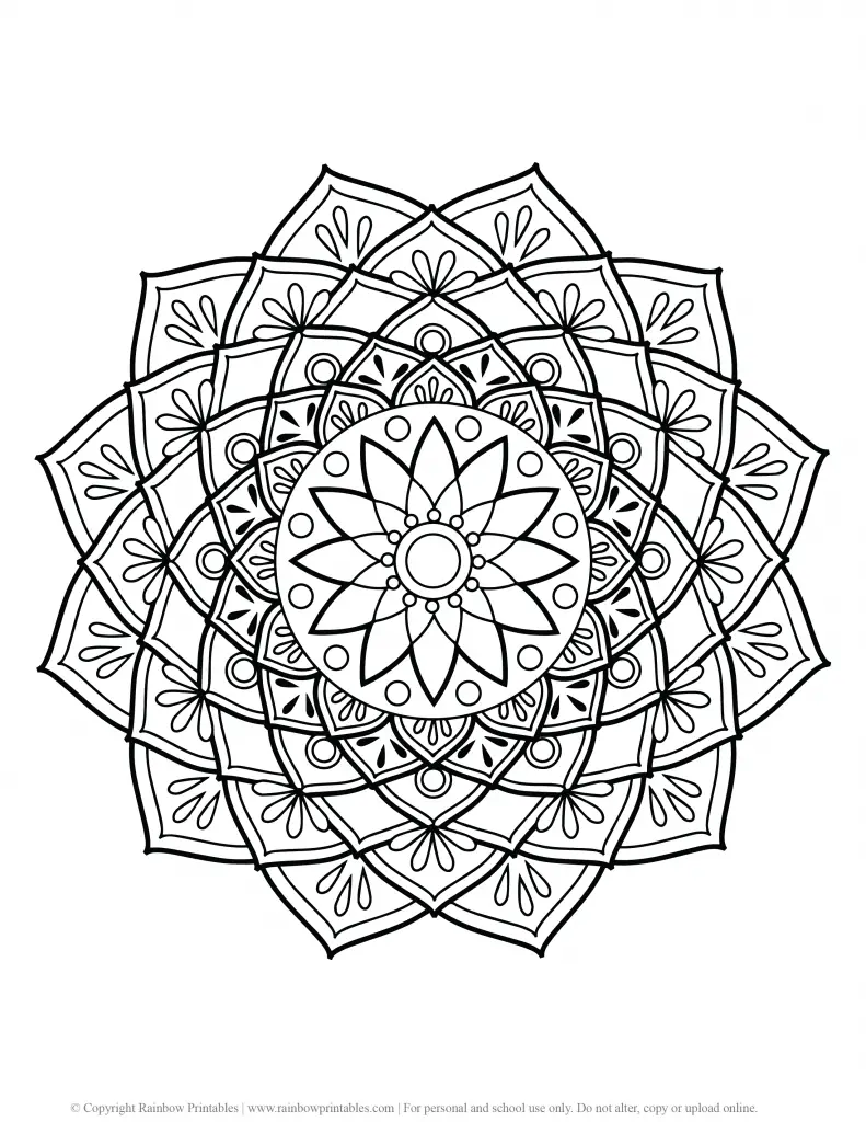 FLOWER MANDALA COLORING PAGES FOR ADULTS AND KIDS PRINTABLE