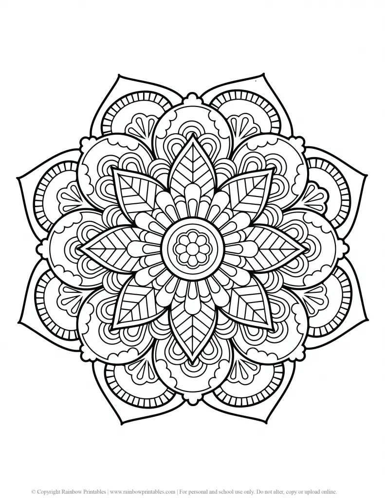 FLOWER MANDALA COLORING PAGES FOR ADULTS AND KIDS PRINTABLE