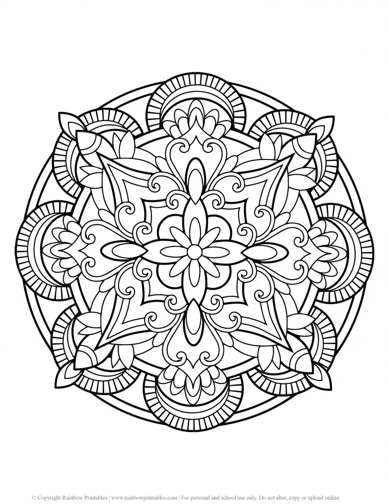 FLOWER MANDALA COLORING PAGES FOR ADULTS AND KIDS PRINTABLE