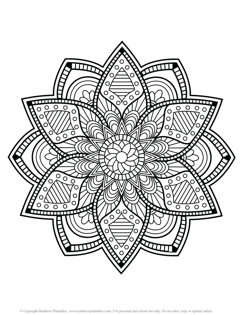 FLOWER MANDALA COLORING PAGES FOR ADULTS AND KIDS PRINTABLE