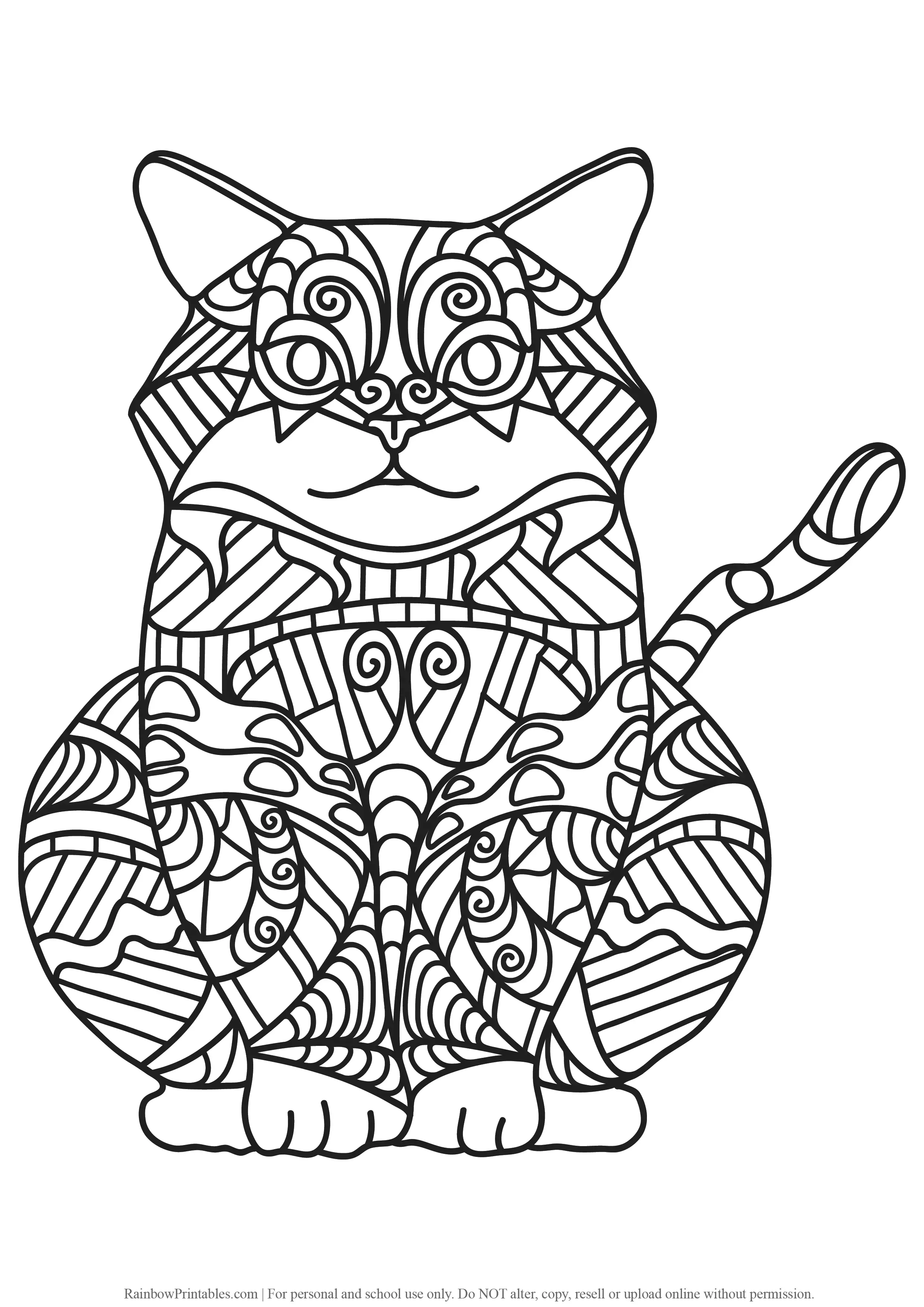 Mosaic Cat Coloring Pages - Rainbow Printables