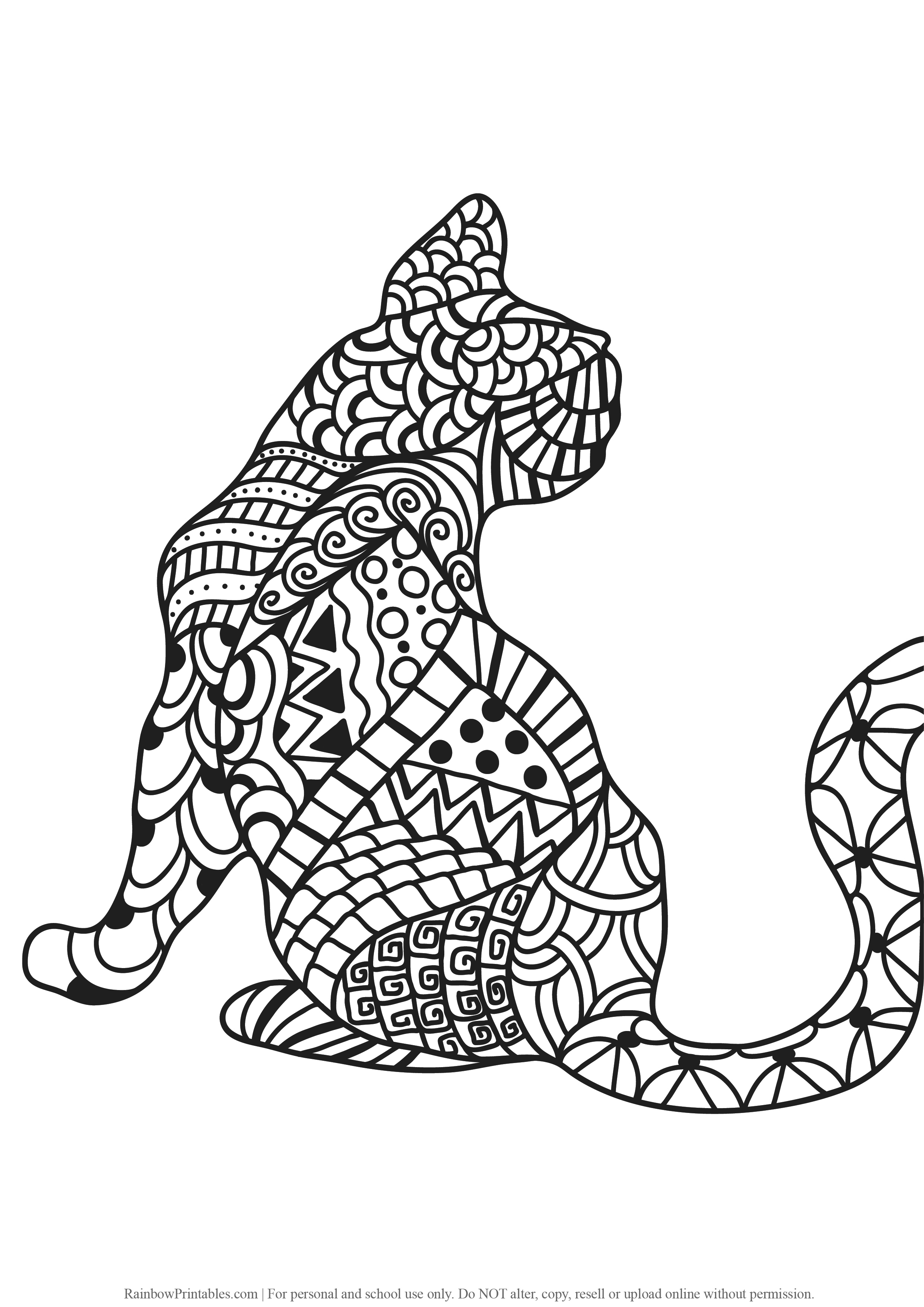 Mosaic Cat Coloring Pages - Rainbow Printables