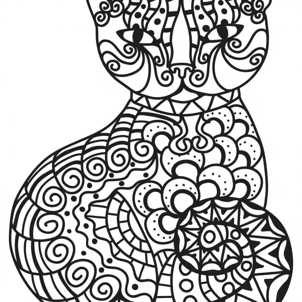 KITTY CAT PET COLORING PAGES FOR KIDS-FREE KITTEN MOSAIC MANDALA CALMING SHEET FOR KIDS ADULTS