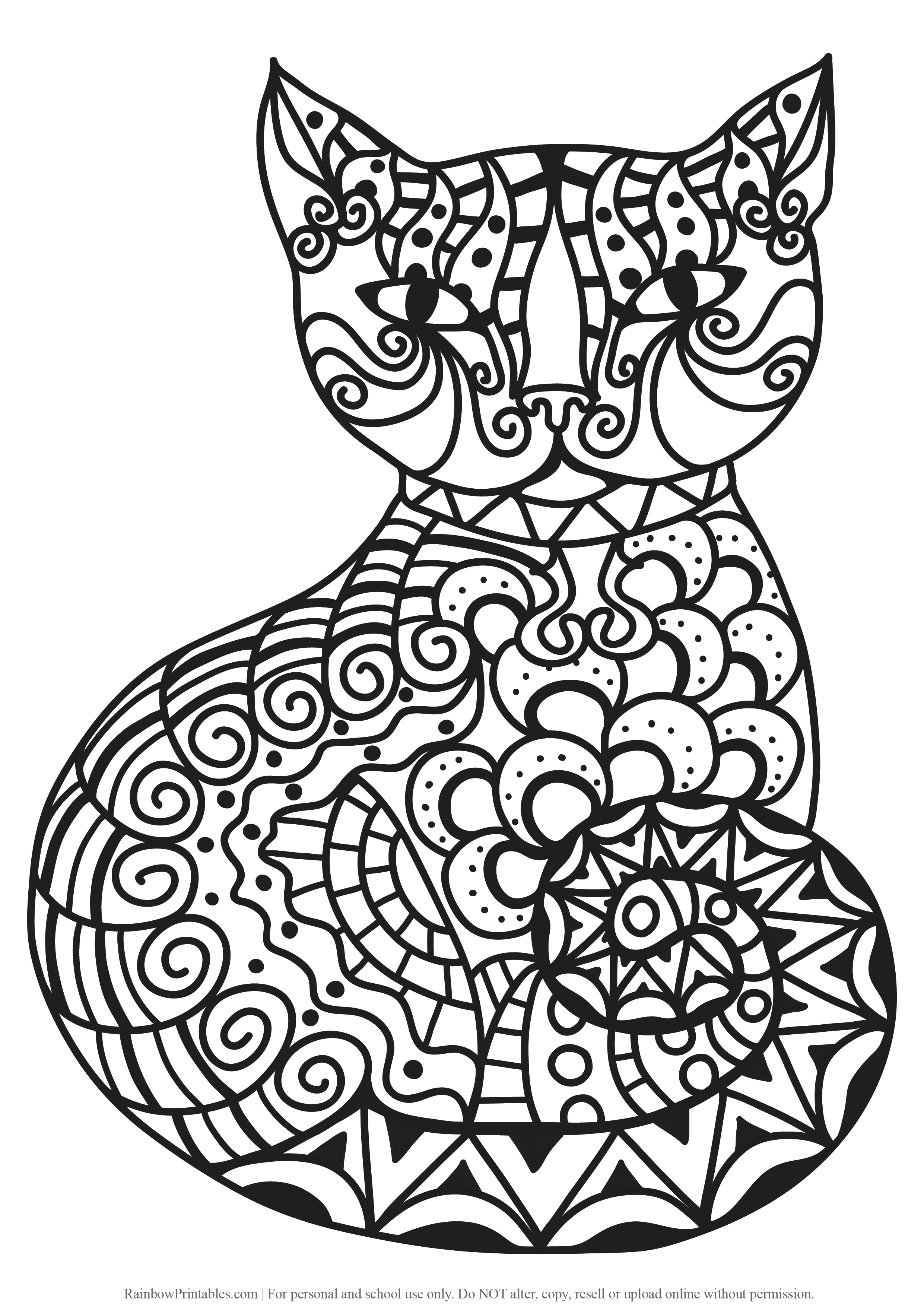 Mosaic Cat Coloring Pages - Rainbow Printables