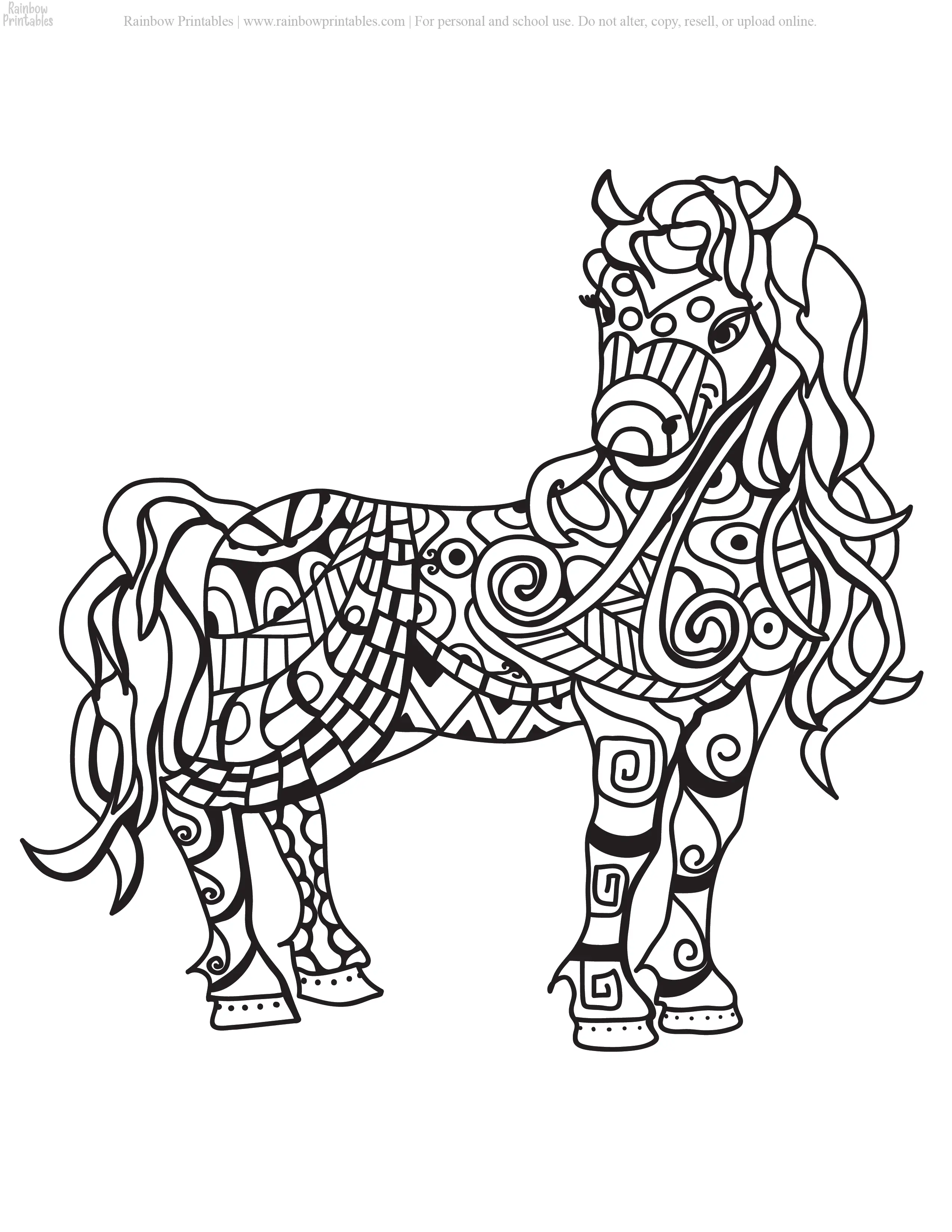 Free Pony Mosaic Coloring Pages   Rainbow Printables