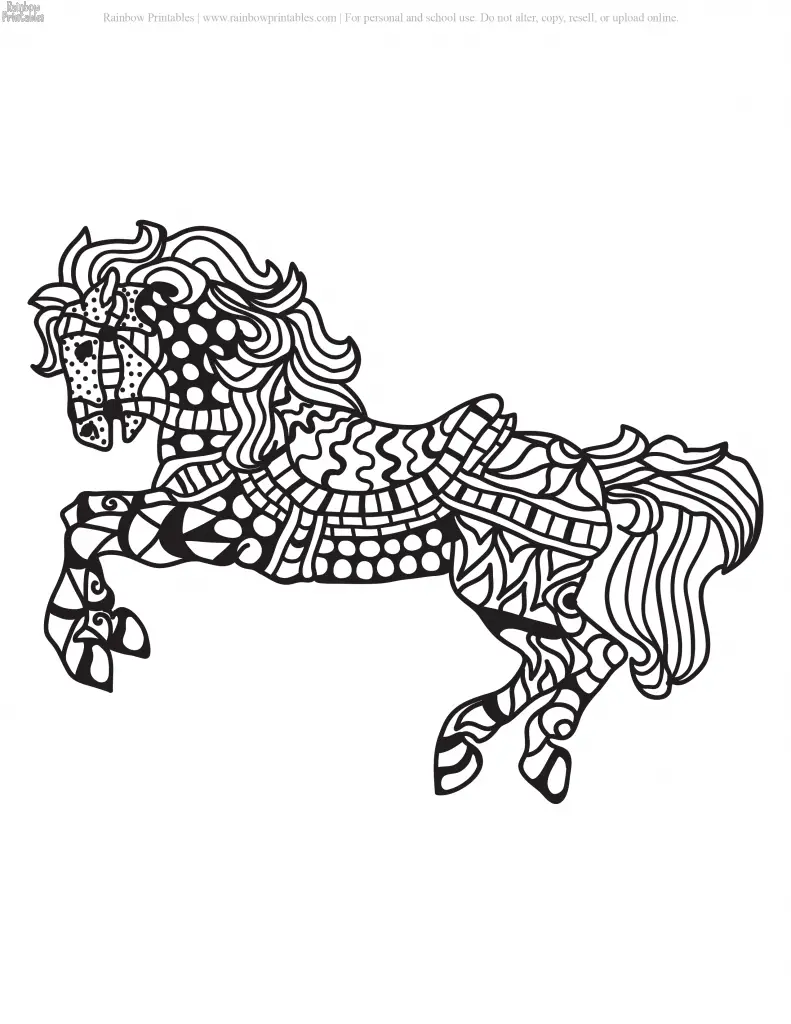 30 Relaxing Low-Stress Zentangle Mosaic Horse Coloring Pages - Rainbow ...