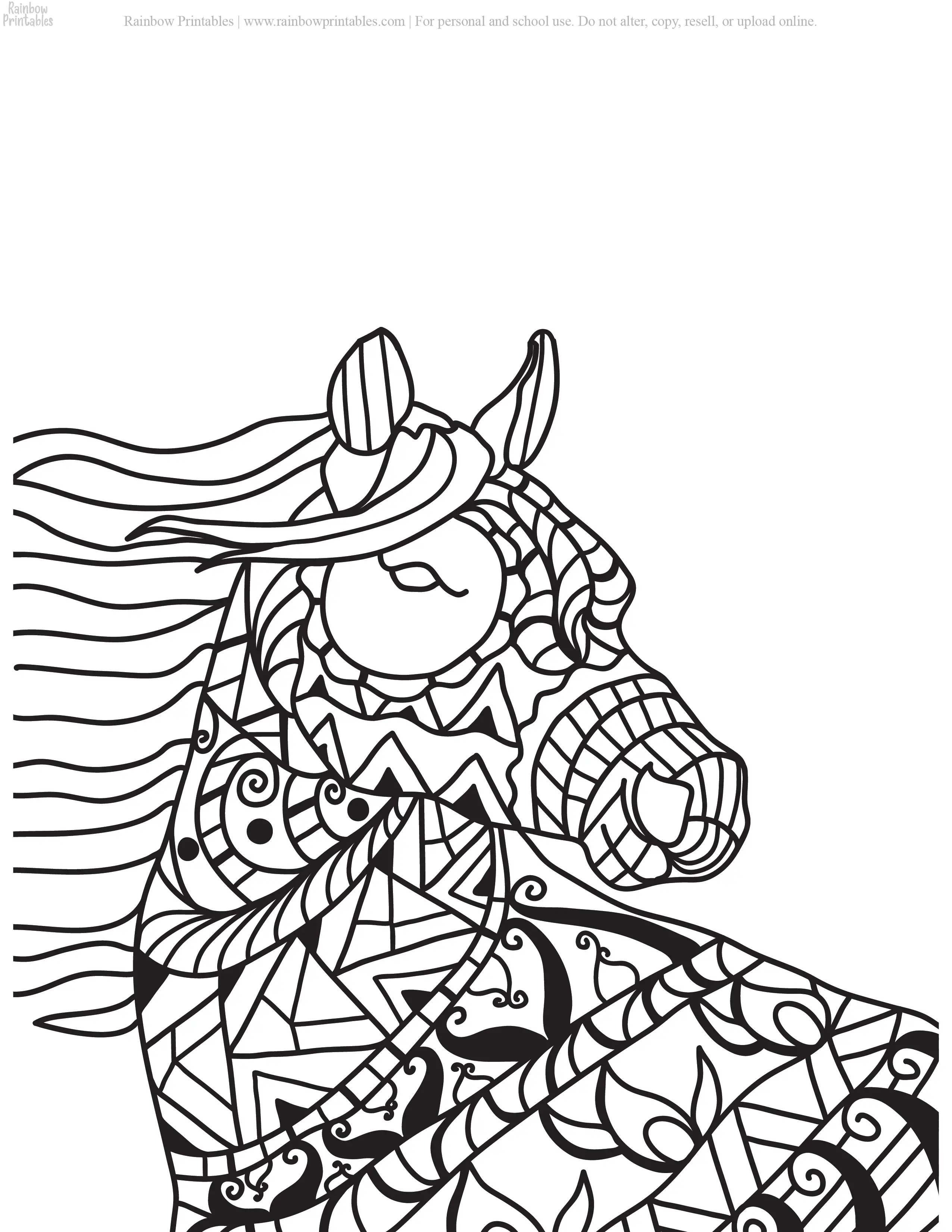 20 Relaxing Low Stress Zentangle Mosaic Horse Coloring Pages ...