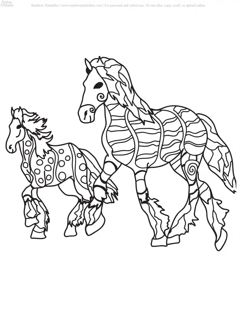 PONY MOASIC MANDALA SEA HORSE FANTASY COLORING PAGES FOR ADULTS GROWN UP PRINTABLE ACTIVITY