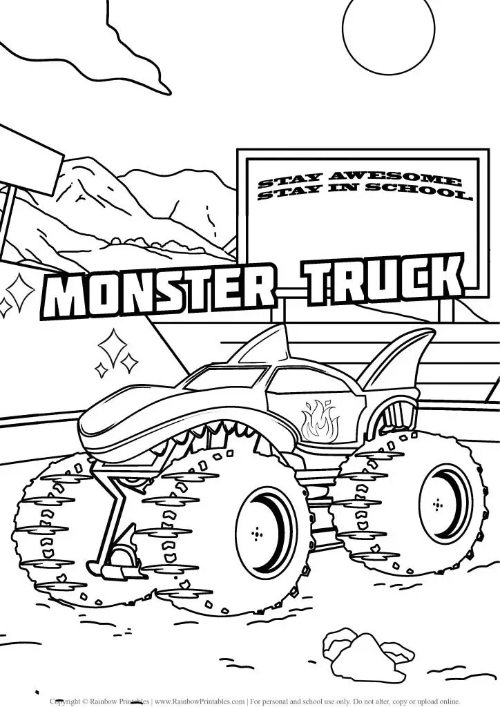 Monster Truck coloring pages, hot wheels, grave digger, jam, games drawing, monster truck party madness, coloring pages for boys, FREE, USA America illustration