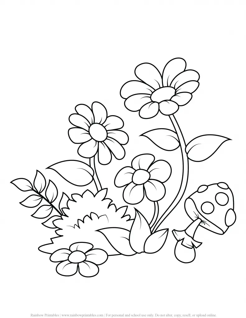 SPRING FLOWER GARDEN COLORING PAGES FOR CHILDREN PRINTABLE