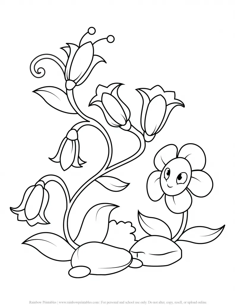 SPRING FLOWER GARDEN COLORING PAGES FOR CHILDREN PRINTABLE