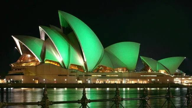 Sydney Opera House during Saint Patrick's Day celebration