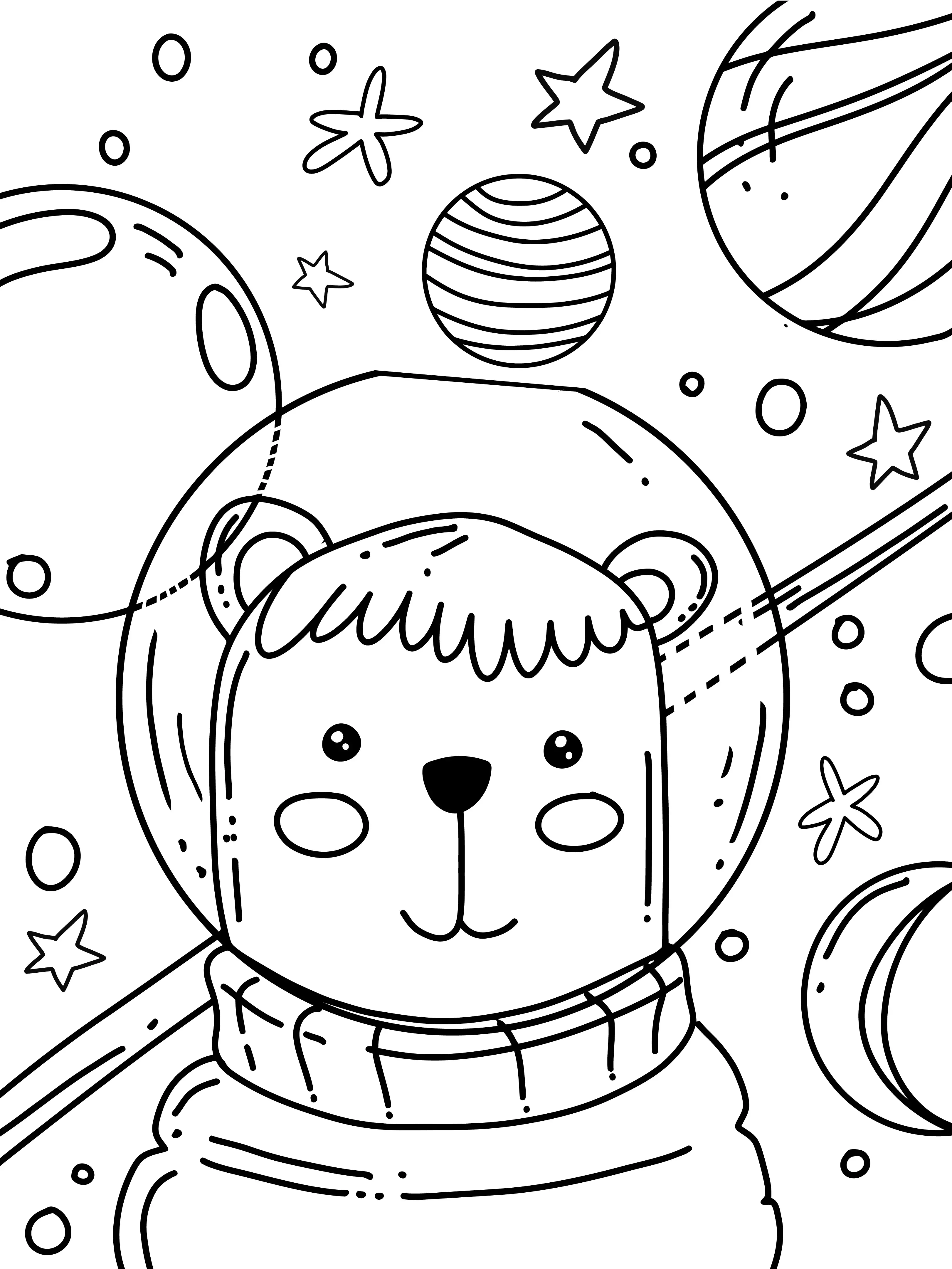 Animal Space Galaxy Planet Outerspace Astronaut Bear Coloring Page for Kids