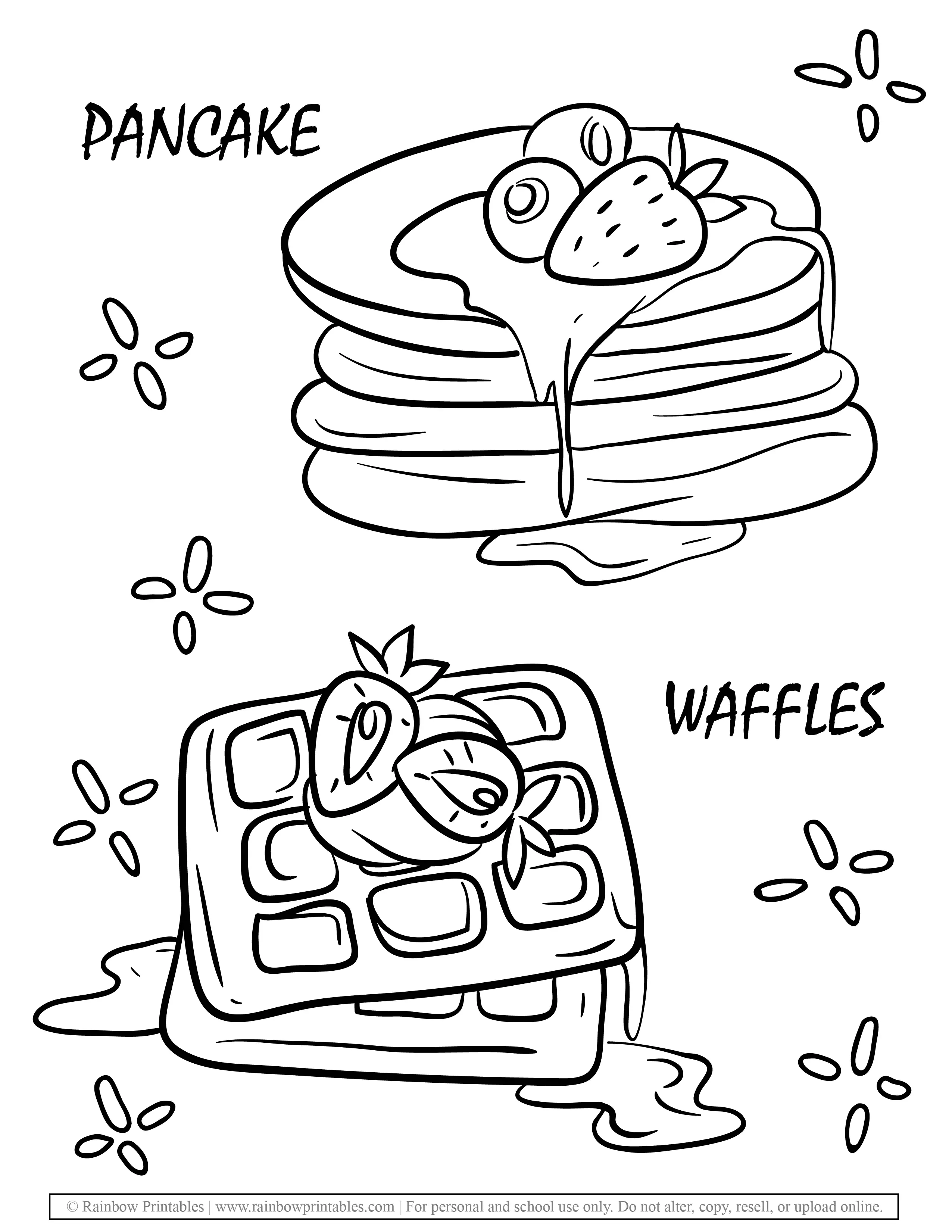 Breakfast Food Dessert Pancake Waffles Coloring Pages for Kids Yummy Foodie