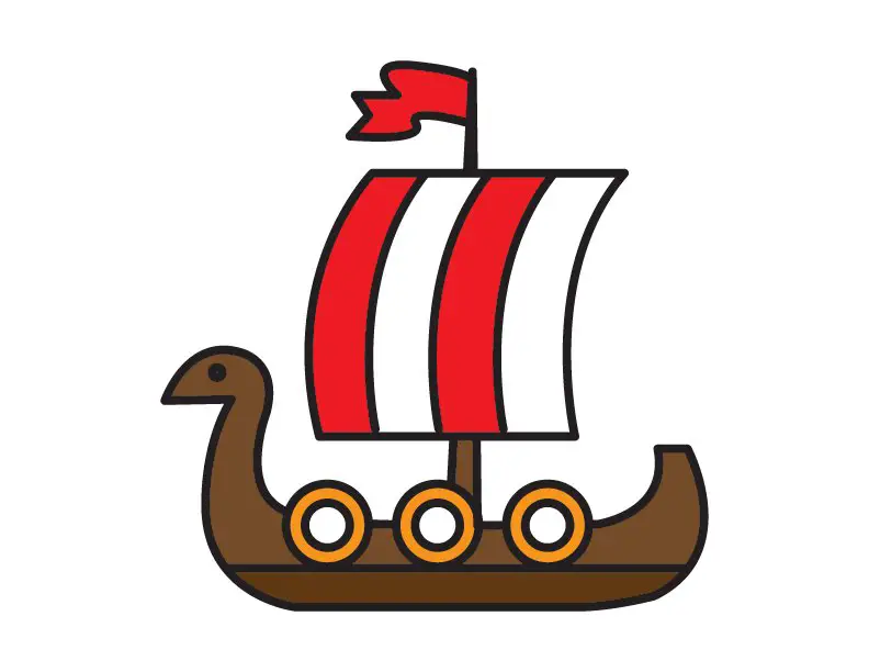 Cute Cartoon VIKING BOAT SHIP ANCIENT HISTORY Sea Norse Doodle Drawing