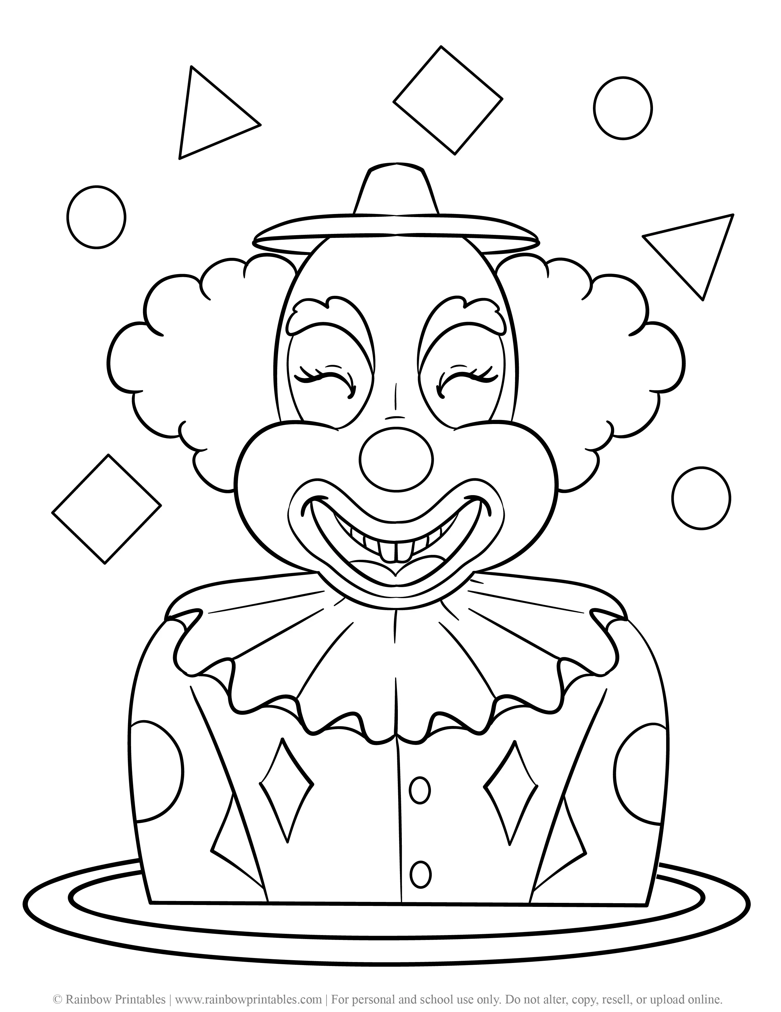Cute clown coloring pages for kids shapes