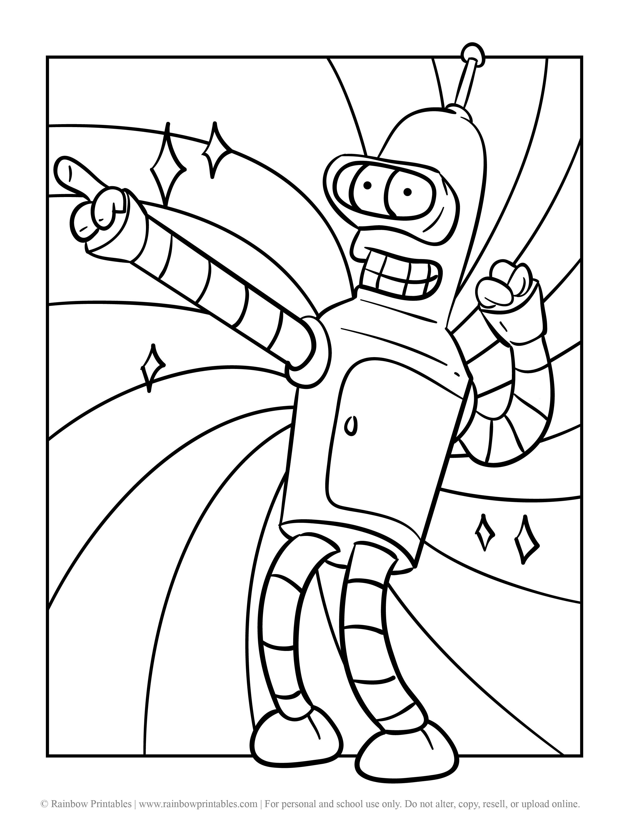 Bender Rodriguez Coloring Pages - Rainbow Printables