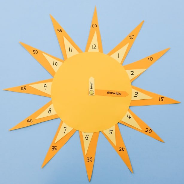 DIY Bright yellow sun analog clock 