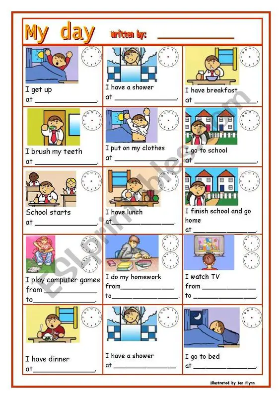 daily routines telling the time worksheet