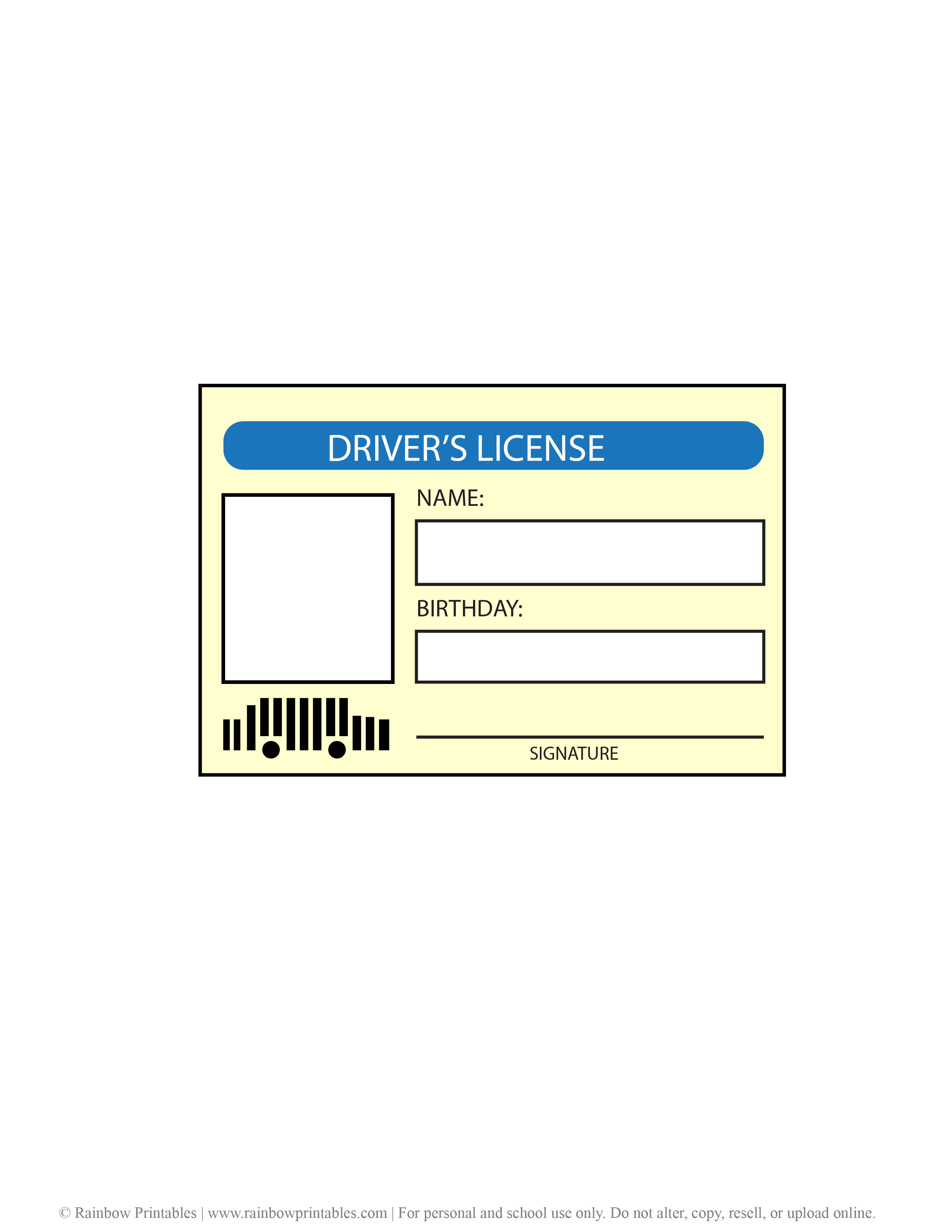 Fake Driver S License Printable For Kids Fun Arts Craft Activity Rainbow Printables