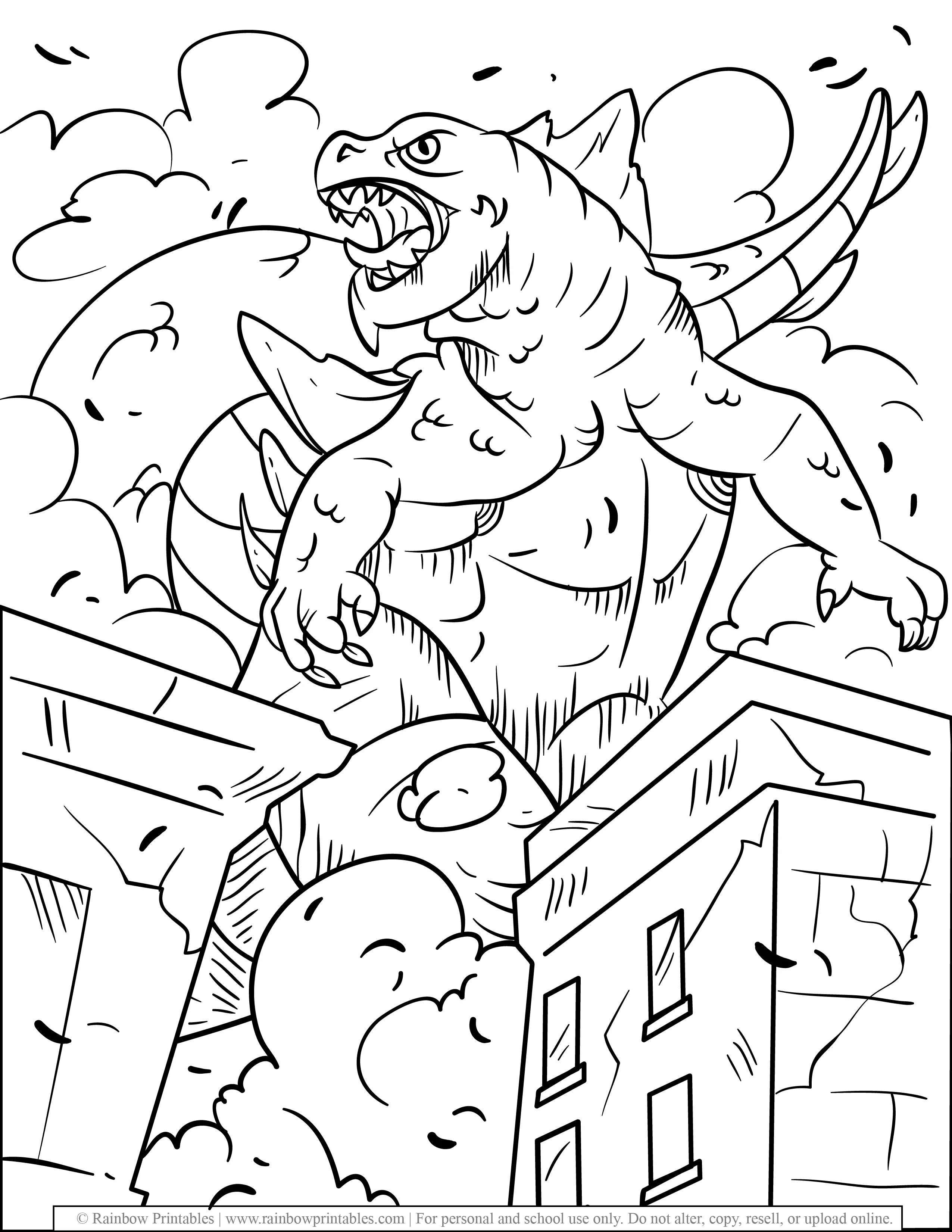 Godzilla Japanese Monster Film Movie COloring Pages for Kids Cartoon Mecca Destroying City King of Monsters