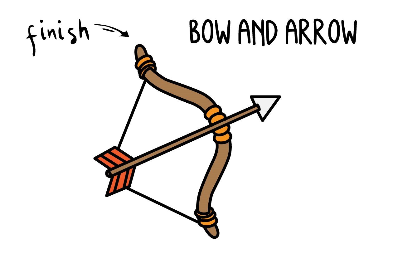 HOW TO DRAW A BOW AND ARROW WEAPON GUIDE ILLUSTRATION STEP BY STEP EASY SIMPLE FOR KIDS