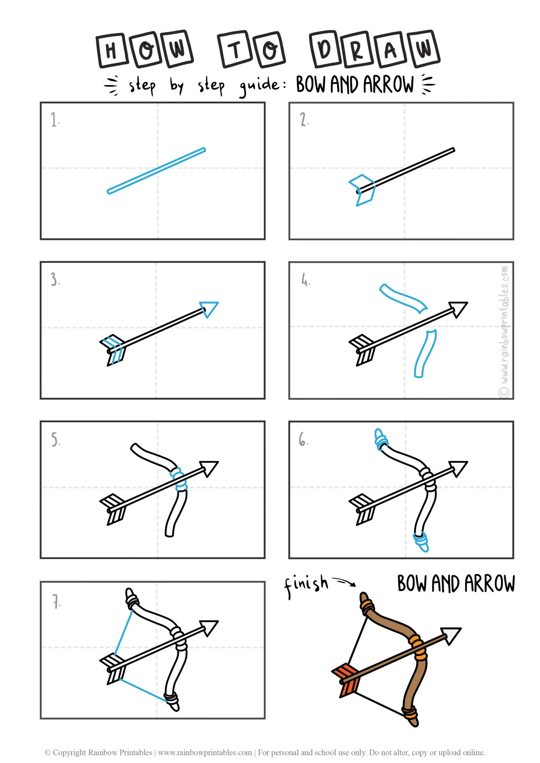 HOW TO DRAW A BOW AND ARROW WEAPON GUIDE ILLUSTRATION STEP BY STEP EASY SIMPLE FOR KIDS