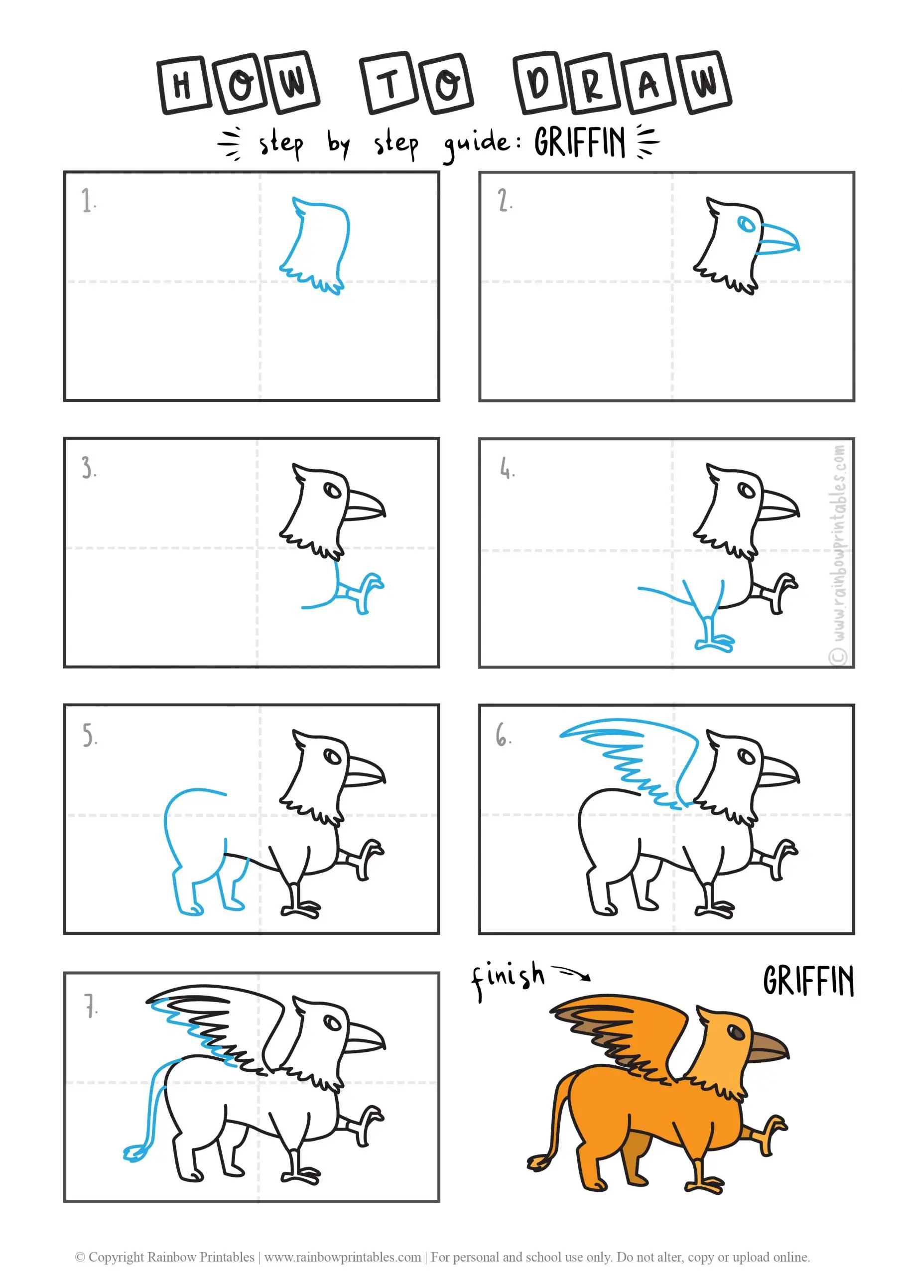 HOW TO DRAW A MYTH ANIMAL GRIFFIN GUIDE ILLUSTRATION STEP BY STEP EASY SIMPLE FOR KIDS