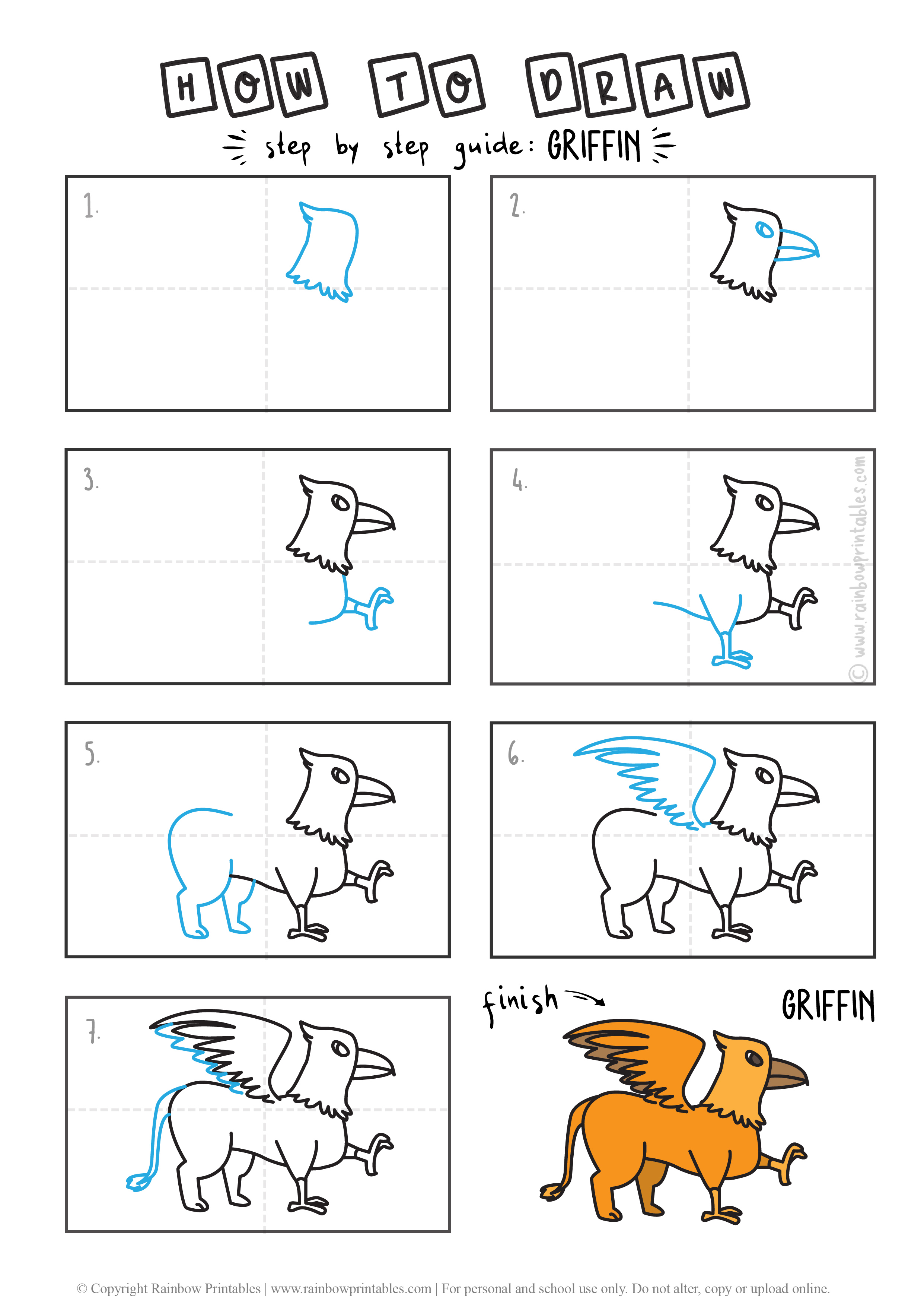 How To Draw a Mythological Cartoon Griffin (Easy Simple Tutorial for ...