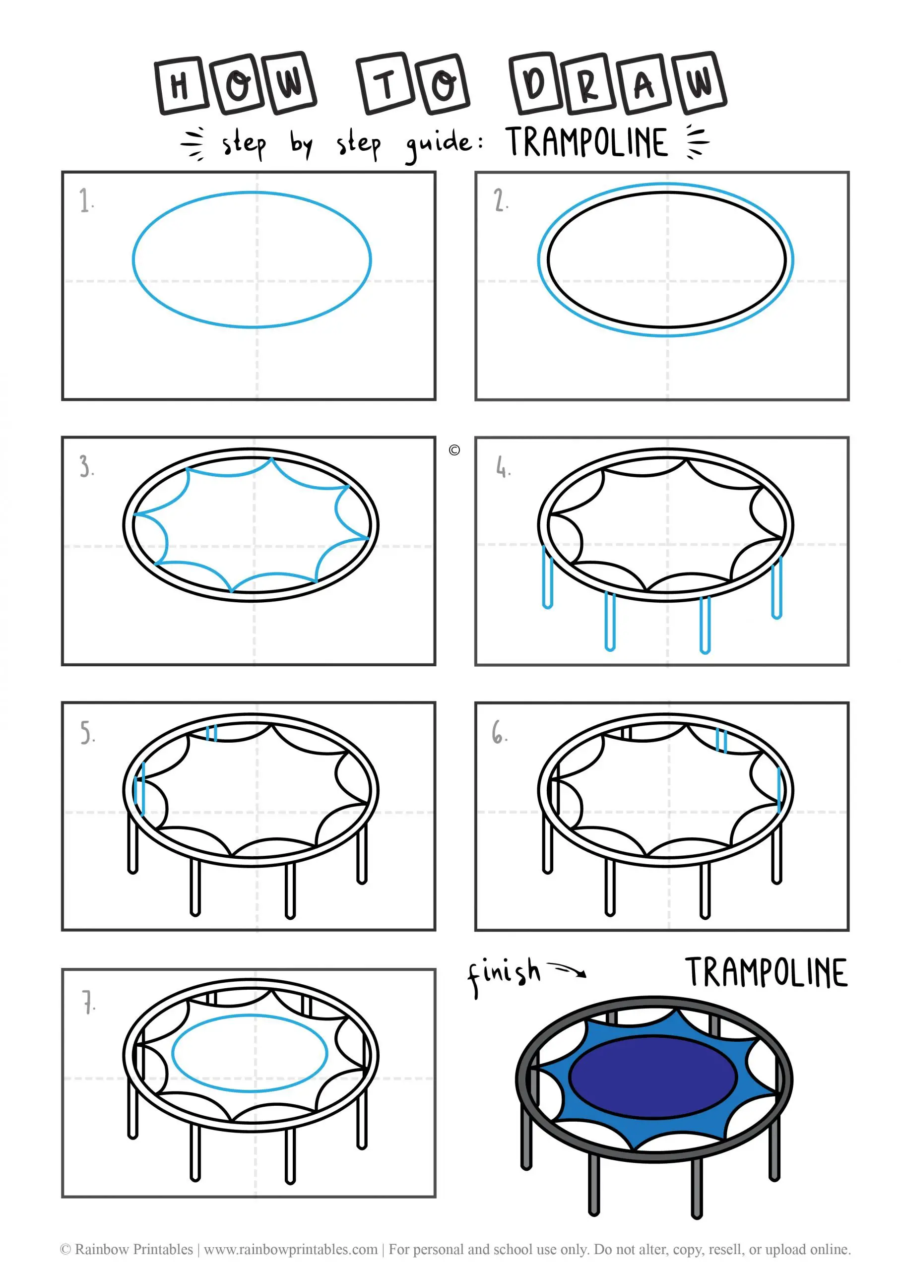 HOW TO DRAW A TRAMPOLINE JUMPING TOY ALTHETIC FITNESS GUIDE ILLUSTRATION STEP BY STEP EASY SIMPLE FOR KIDS