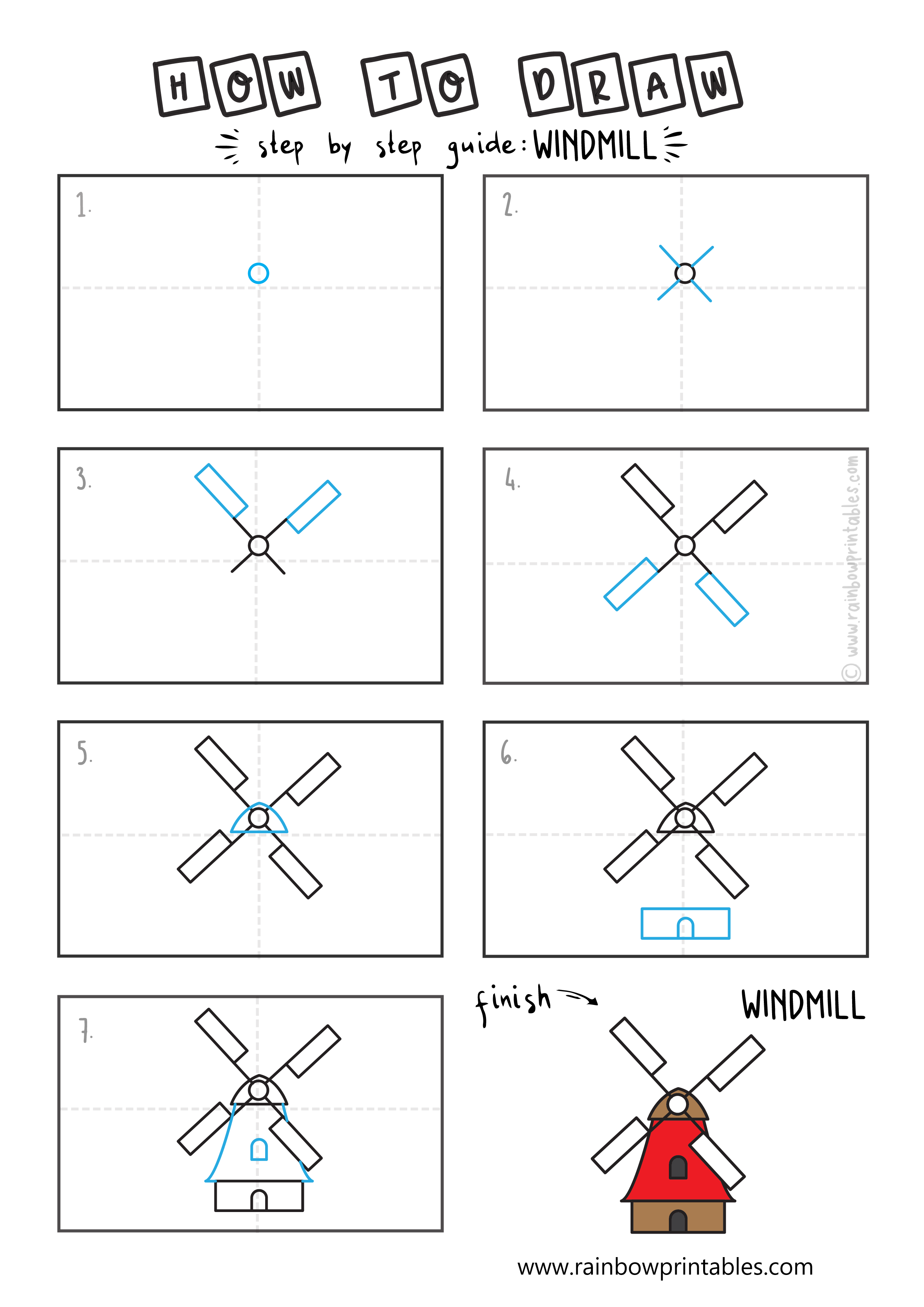 HOW TO DRAW A WINDMILL BUILDING ILLUSTRATION STEP BY STEP EASY SIMPLE FOR KIDS