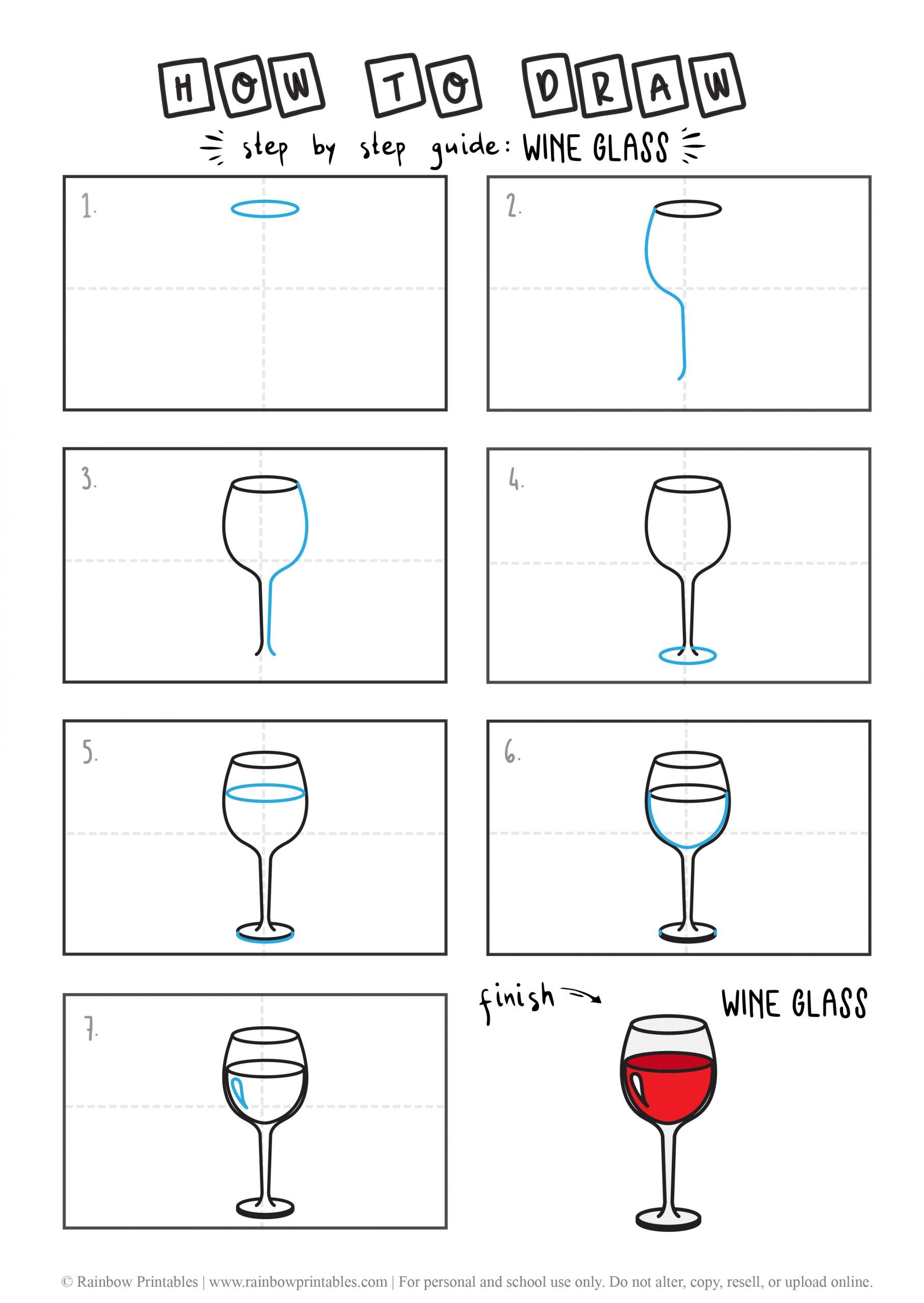 HOW TO DRAW A WINE GLASSES WITH RED WINE GUIDE ILLUSTRATION STEP BY STEP EASY SIMPLE FOR KIDS