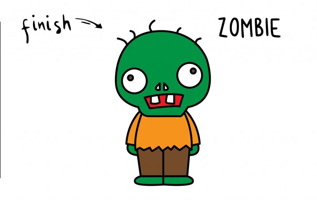 HOW TO DRAW A ZOMBIE UNDEAD HALLOWEEN MONSTER CUTE CARTOON GUIDE ILLUSTRATION STEP BY STEP EASY SIMPLE FOR KIDS