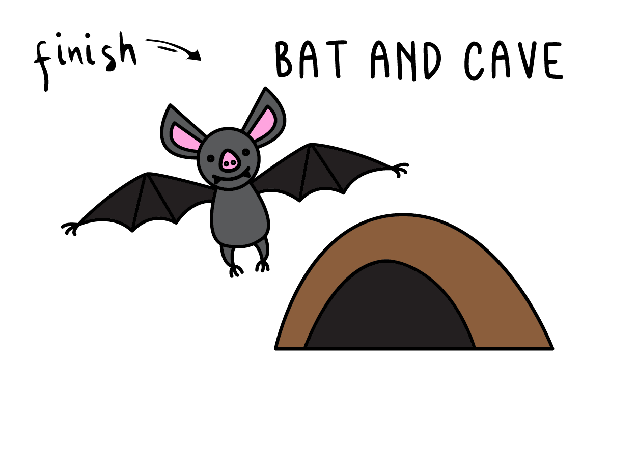 Learn To Draw a Cartoon Flying Bat and Bat Cave (Easy Tutorial for Kids